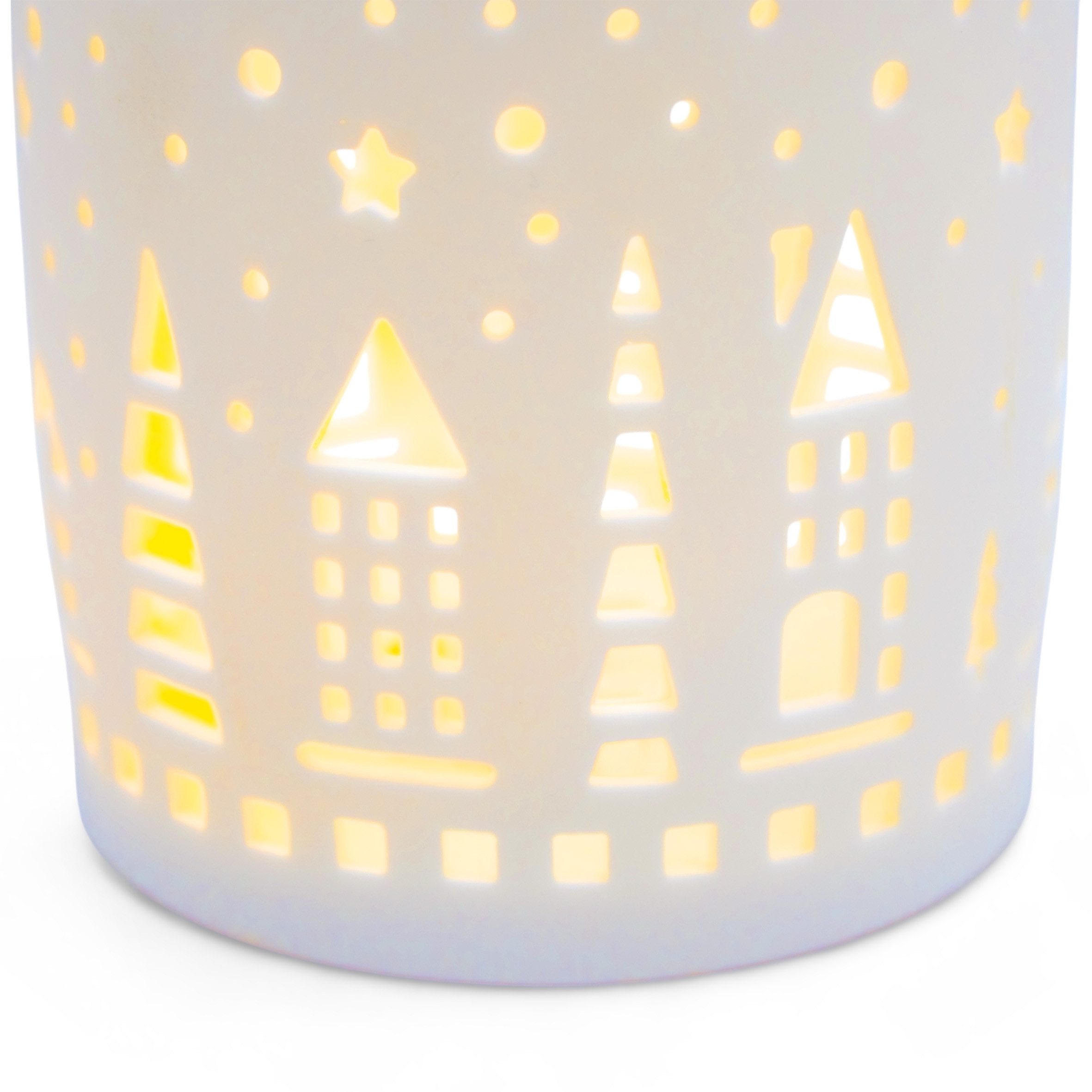 Spetebo LED-Dekofigur Porzellan LED Windlicht Skyline matt weiß - 13 cm (Anzahl, 1 St., Set), inklusive Batterie