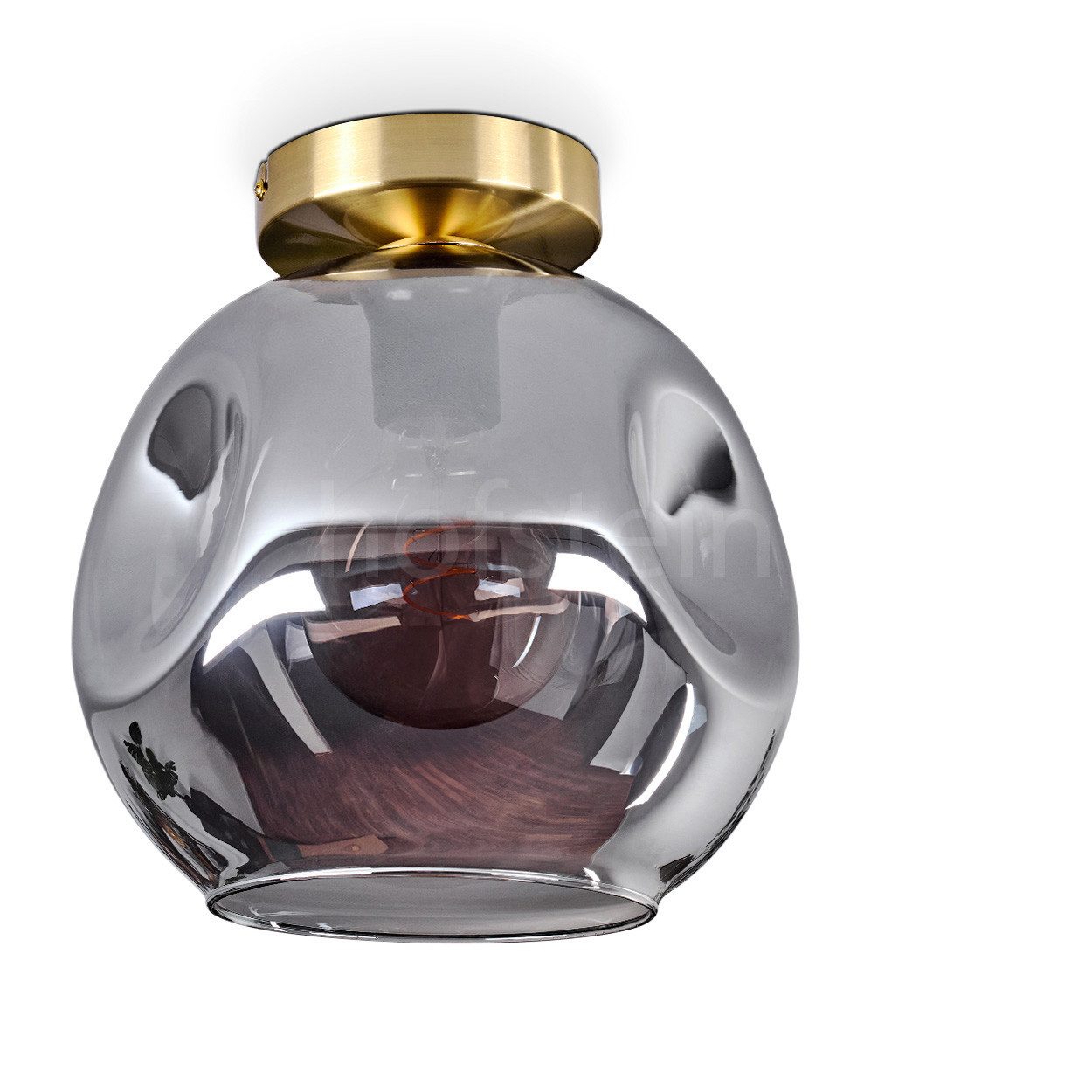 Deckenleuchte Deckenlampe aus Metall/Glas in Schwarz/Goldfarben/Rauchfarben