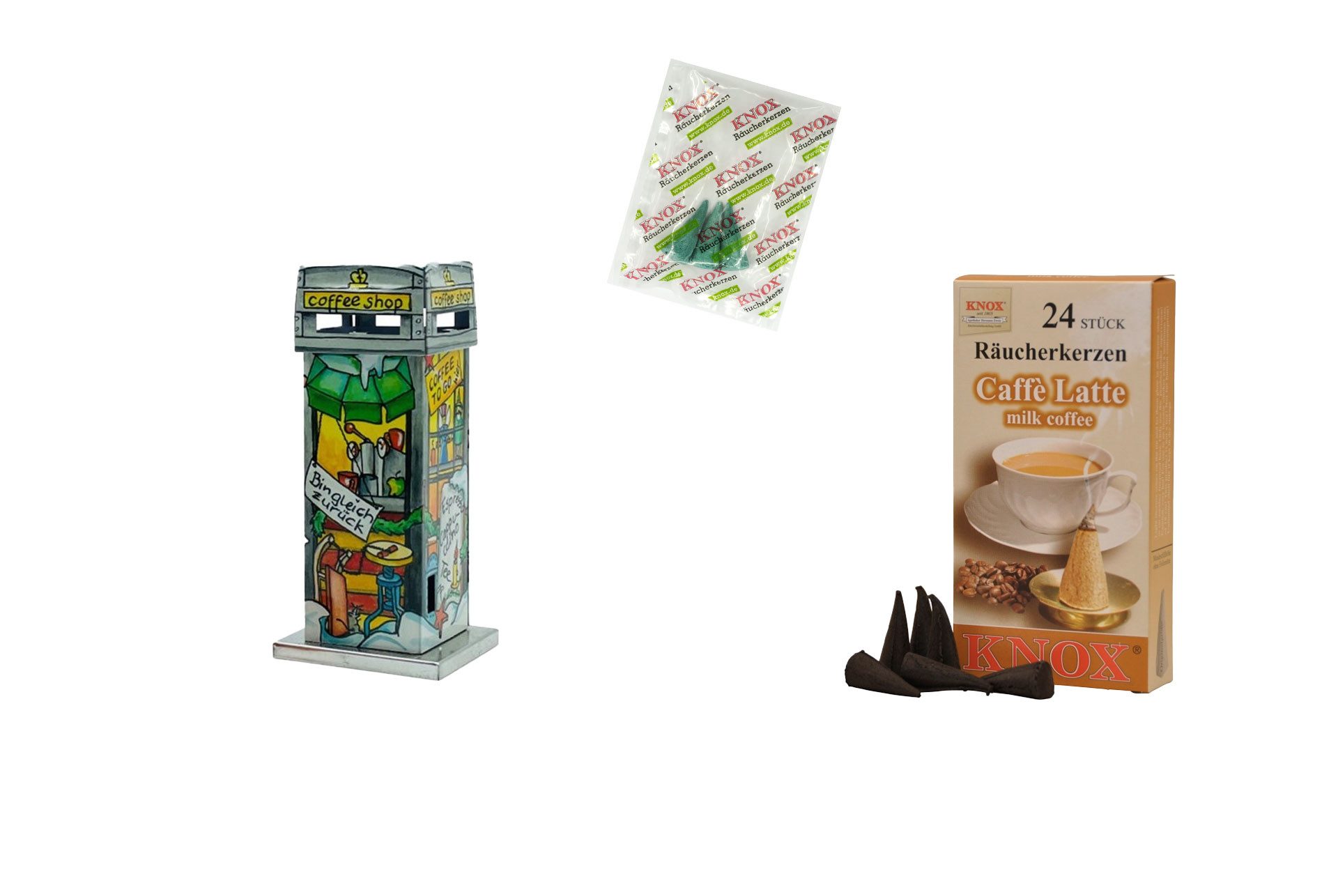KNOX Räucherhaus Kaffee Bar - 24 Räucherkerzen "Café-Latte", für ein nostalgisches, entspannendes Flair - Made in Germany