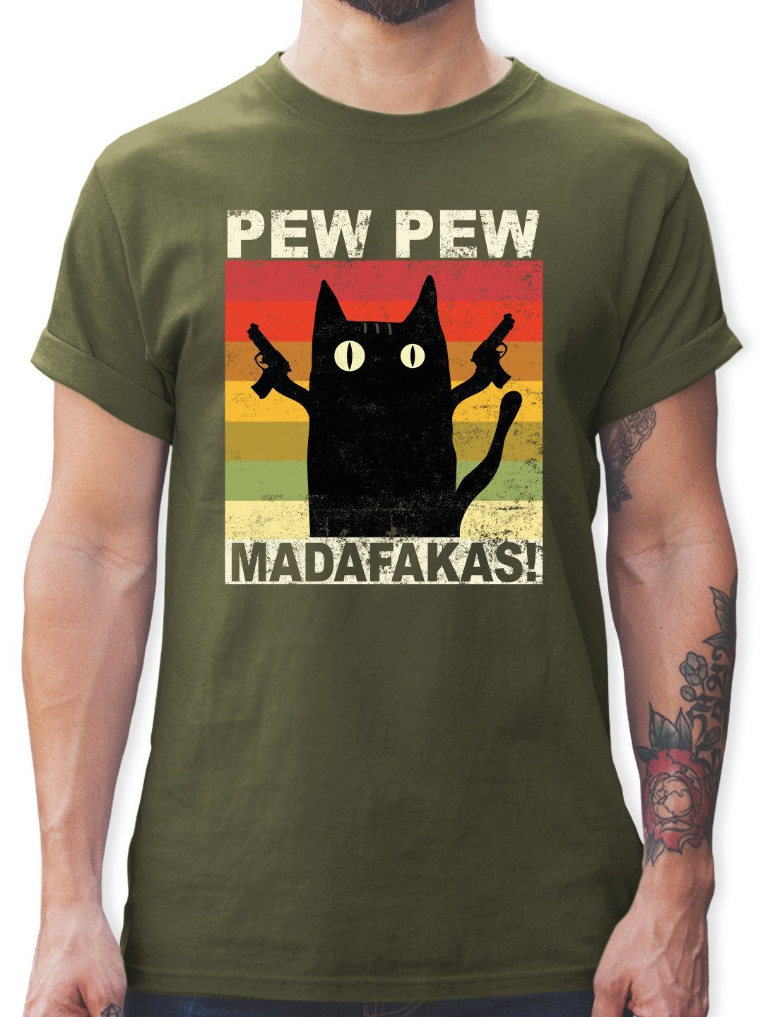 Shirtracer TShirt »Pew Pew Madafakas Katze Vintage hell Herren Premium TShirt TShirts
