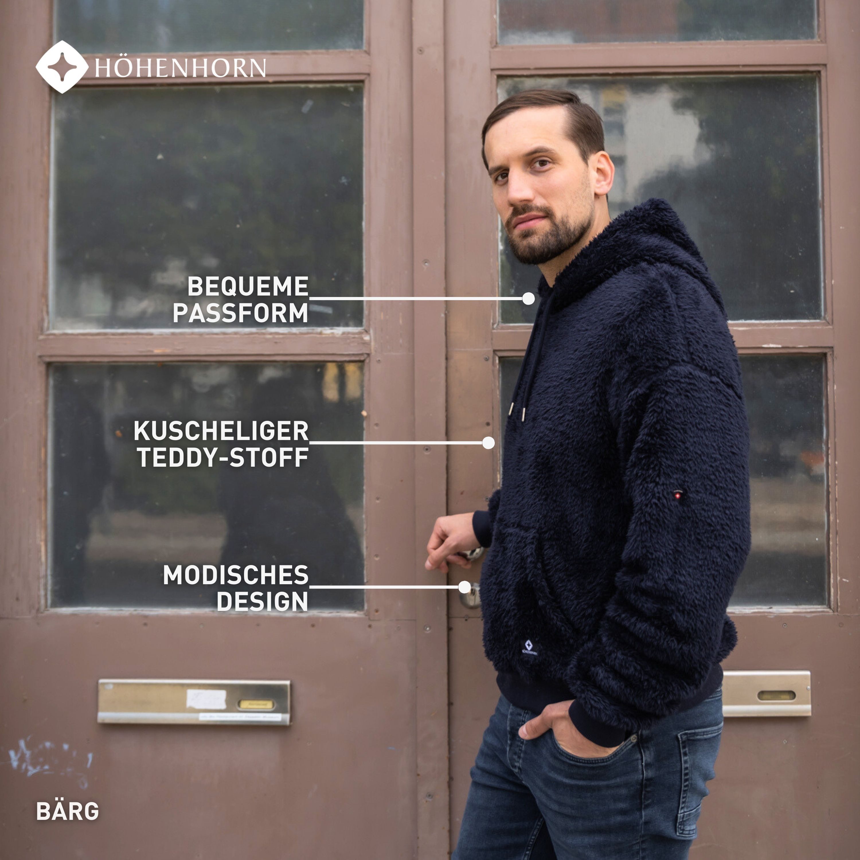 Höhenhorn Hoodie Bärg Teddyfleece Herren Kapuzen Pullover für Männer Hoody Sweatshirt – Bild 5 von 5