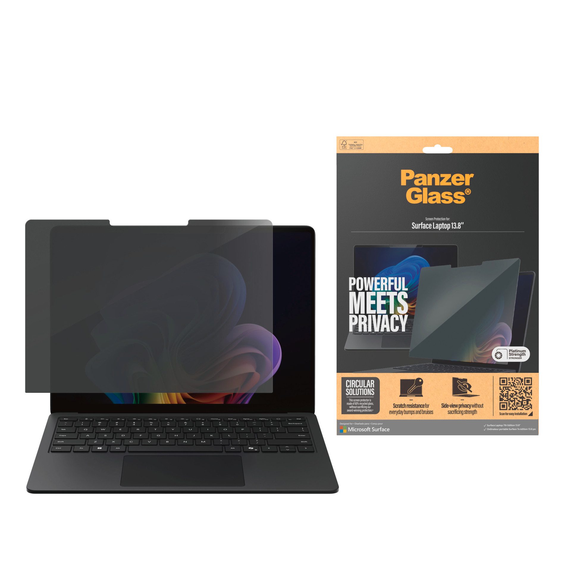 CARE by PanzerGlass Displayschutzfolie Privacy Filter Screen Protector für Microsoft Laptop 13.8 7th Edition, Displayschutz, Schutzfolie, Blickschutz, kratz- & stoßfest