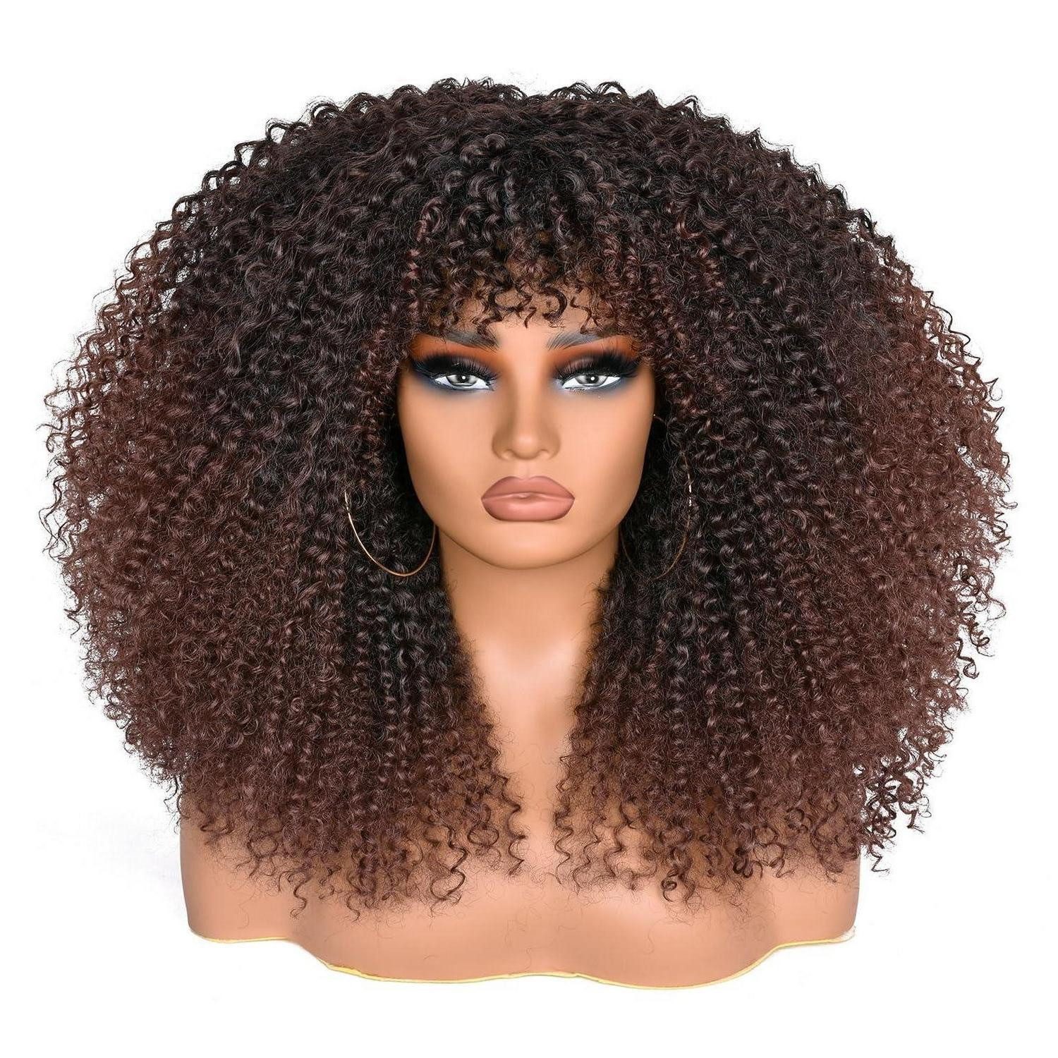 LuxusKollektion Kunsthaarperücke Perücke Afro lockig glueless Synthetik 18 Zoll Dunkelbraun