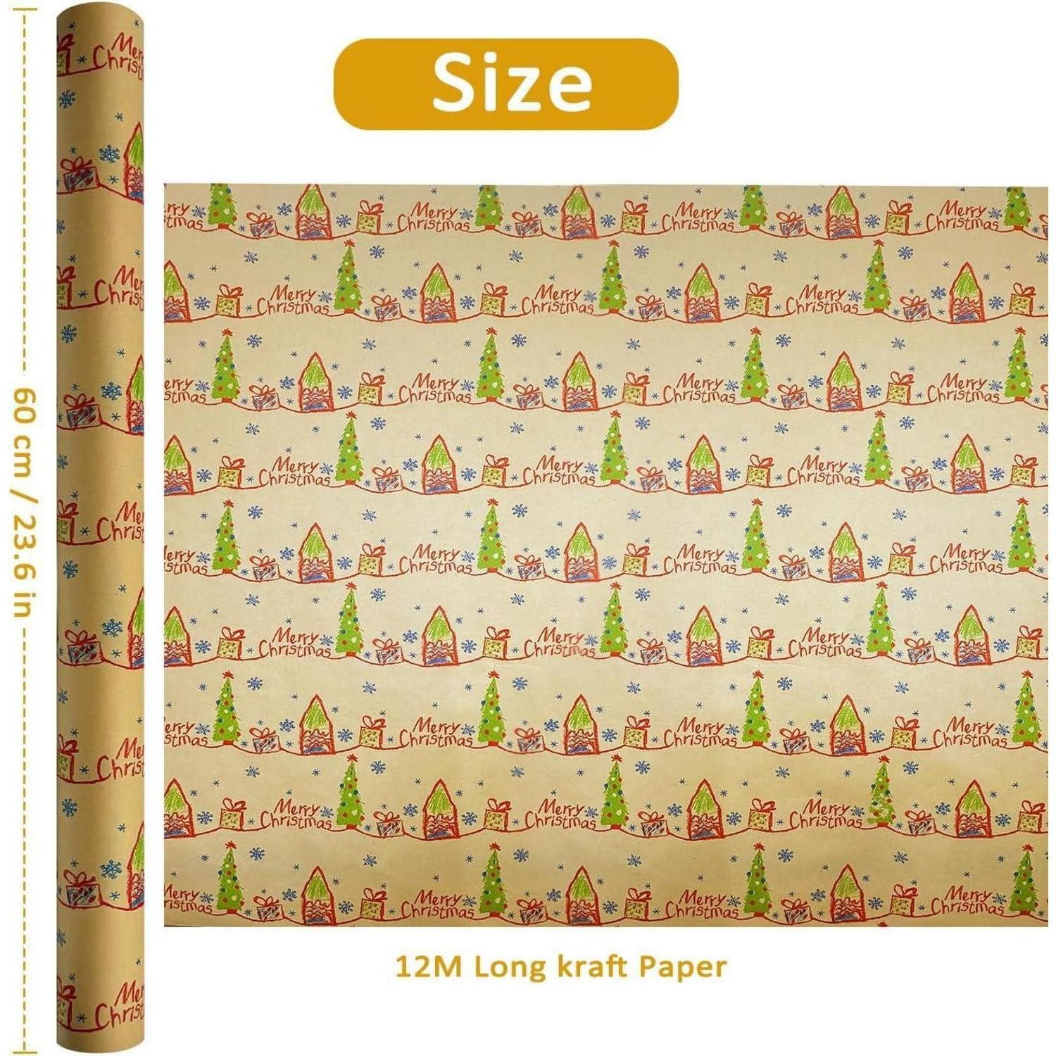 LuxusKollektion Geschenkpapier Geschenkpapierrolle 60cm 12m Weihnachtsbaum Schneeflocke Haus