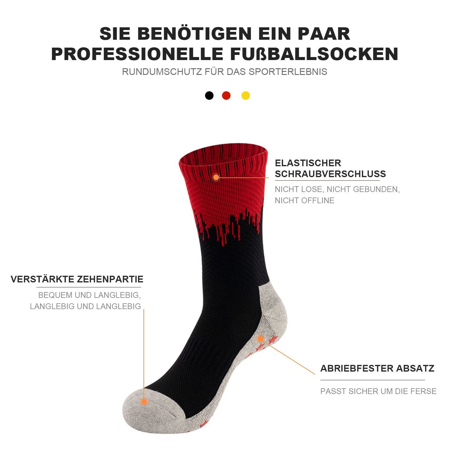 Kniestrümpfe Schutz Verdickter Gewindebündchen Erwachsene rot für Fußballsocken MAGICSHE mit Füße der für sportlichen Handtuchboden Schwarz