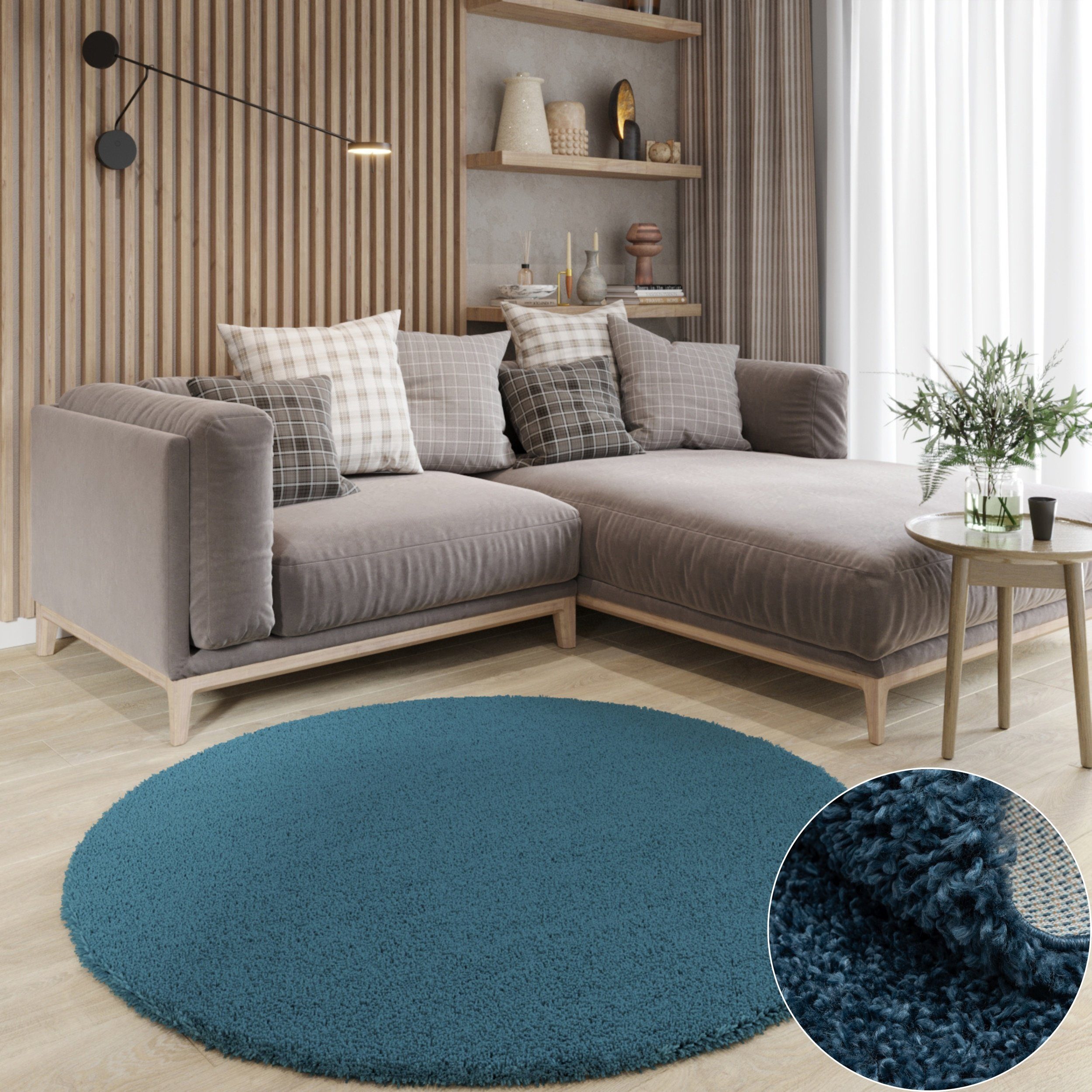 Wohnando Teppich MY-RUG Hochflorteppich Shaggy Star 100x100cm, rund, Höhe: 38 mm, einfarbig, leicht glänzend, extra flauschig