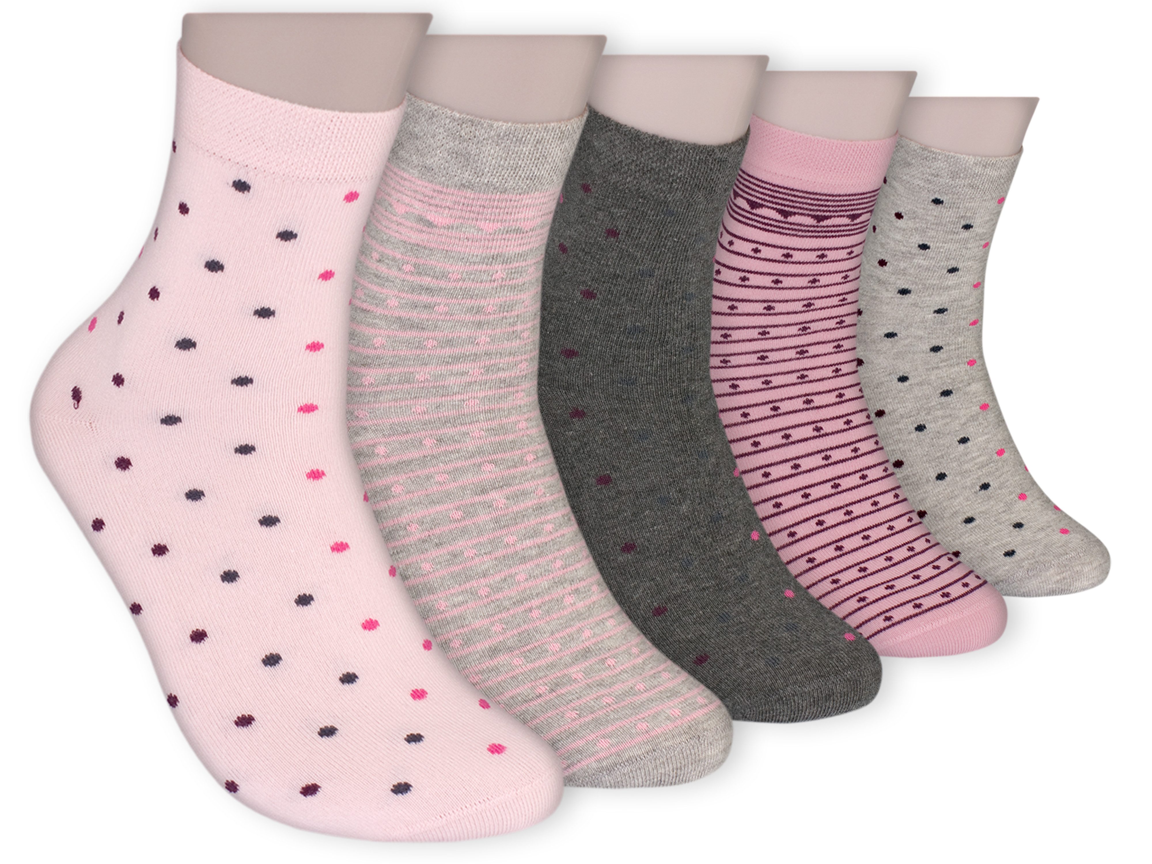 Die Sockenbude Kurzsocken WELLNESS - Damen Kurzsocken (Bund, 5-Paar, rosa grau) mit Komfortbund ohne Gummi