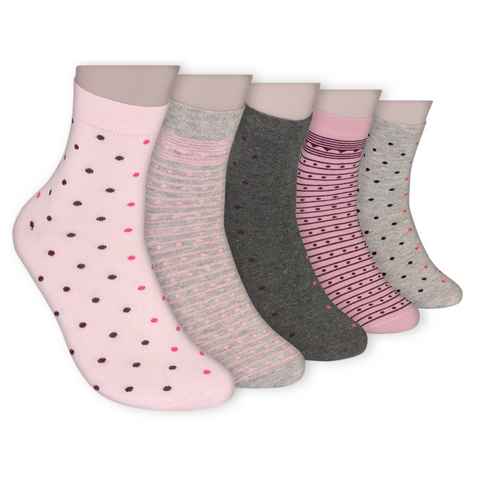 Die Sockenbude Kurzsocken WELLNESS - Damen Kurzsocken (Bund, 5-Paar, rosa grau) mit Komfortbund ohne Gummi