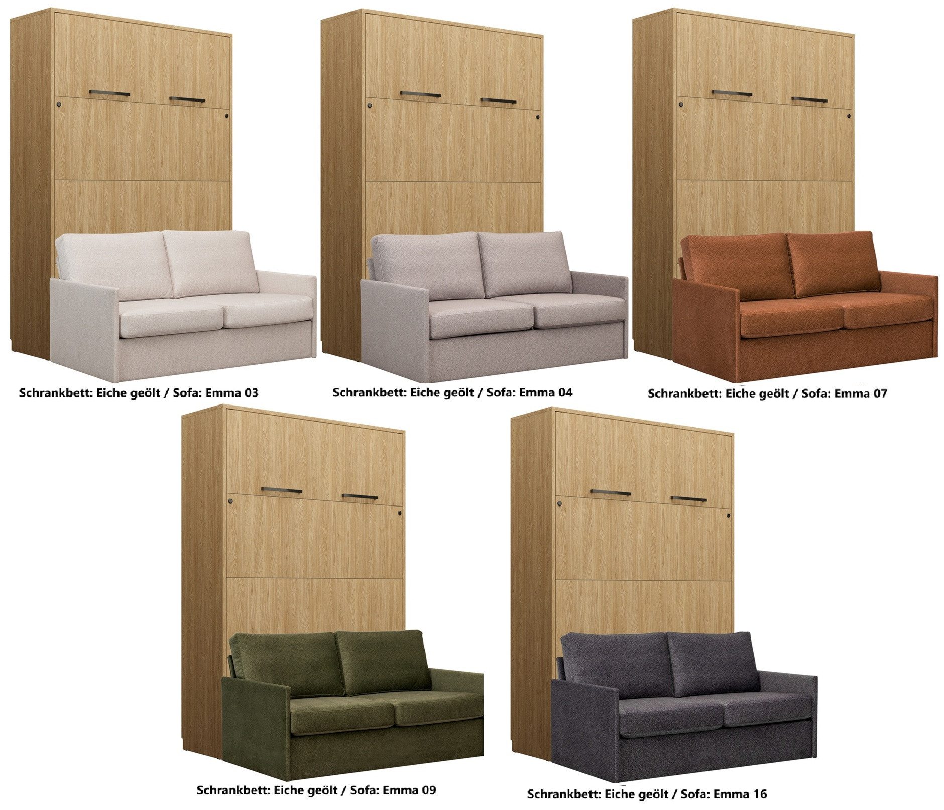 QMM TraumMöbel Schrankbett Wandbett GN 140x200 eiche geölt mit LED & Sofa (Set, 2-St., Schrankbett vertikal 140x200 mit LED; Sofa) vertikal klappbar, mit LED-Beleuchtung mit Fernbedienung