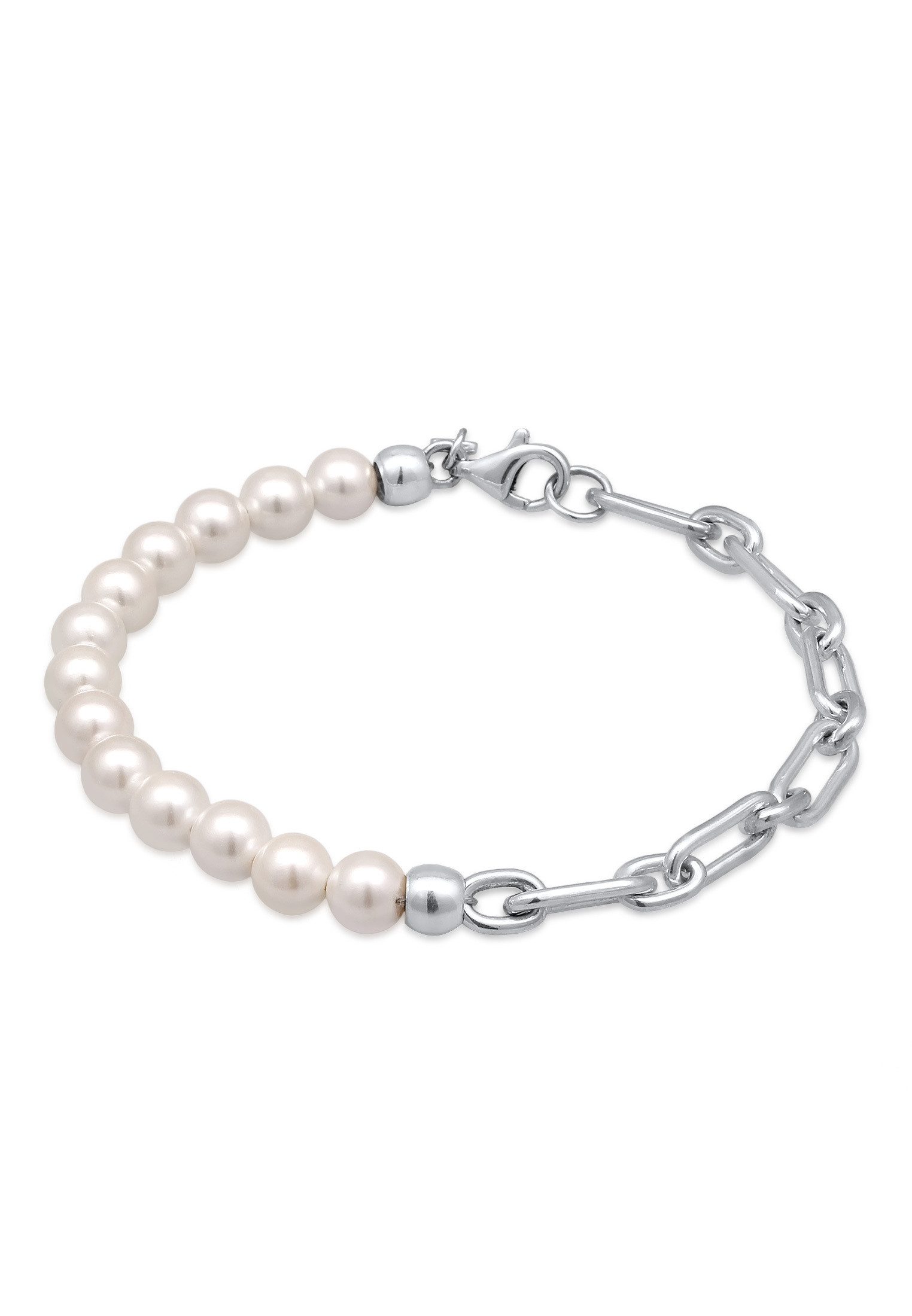 Kuzzoi Silberarmband Muschelkernperlen Weiß Gliederkette 925 Sterling Silber