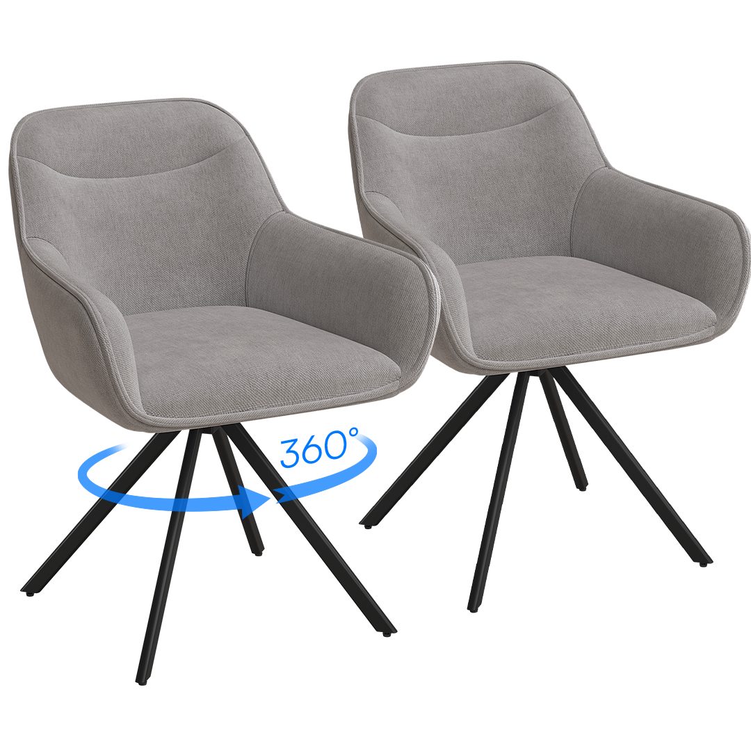 skølm Esszimmerstuhl Thokk Drehstuhl mit Leinenbezug (2er Set, hellgrau, bis 150 kg), Küchenstuhl, höhenverstellbar & drehbar, verfügbar als 4er/6er Set