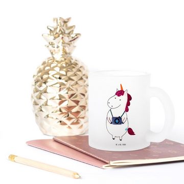 Mr. & Mrs. Panda Teeglas Einhorn Fotograf - Transparent - Geschenk, Tasse mit Henkel, Unicorn, Premium Glas, Außerordentliches Design