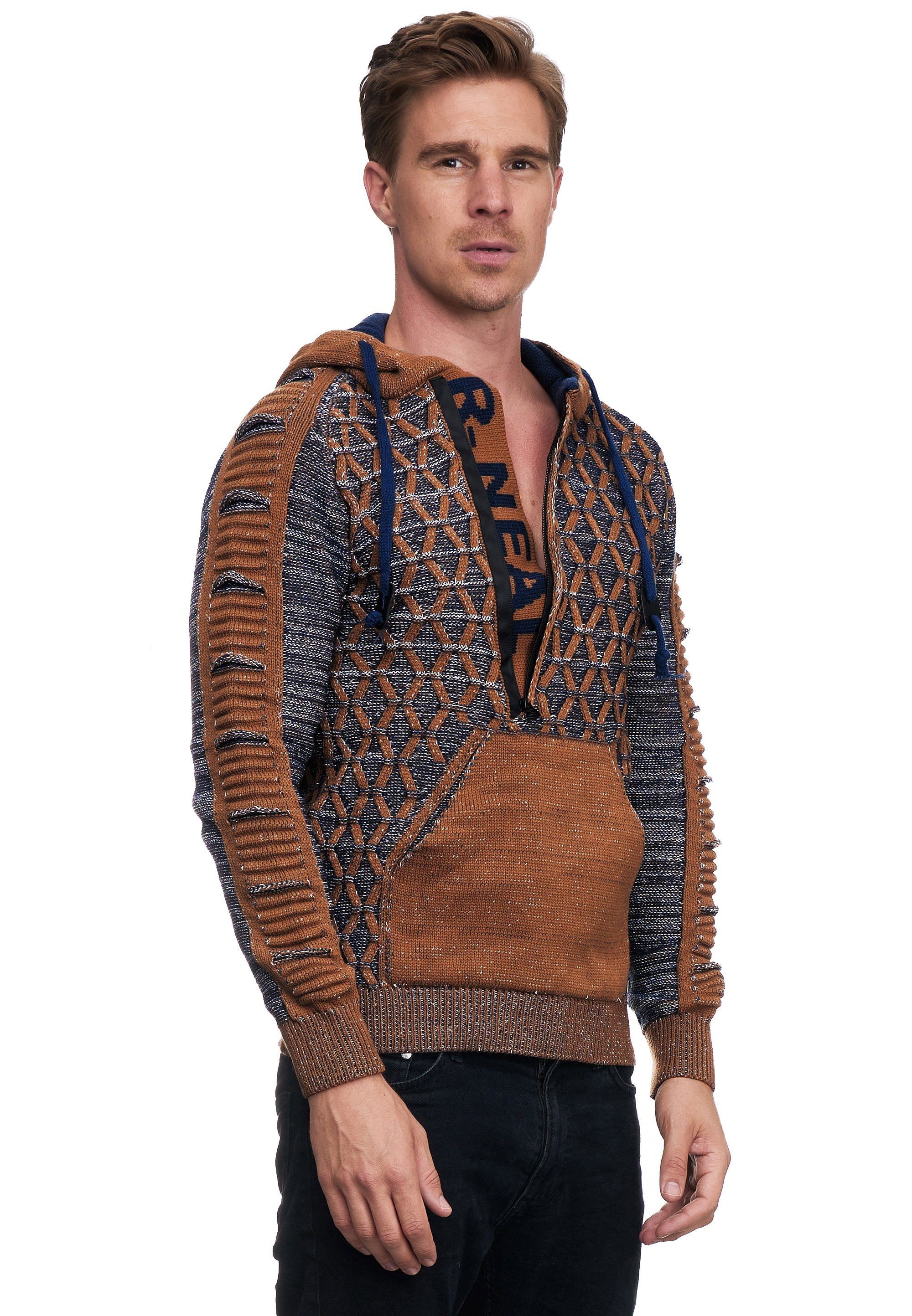 Rusty Neal Kapuzensweatshirt Design braun-grau ausgefallenem in
