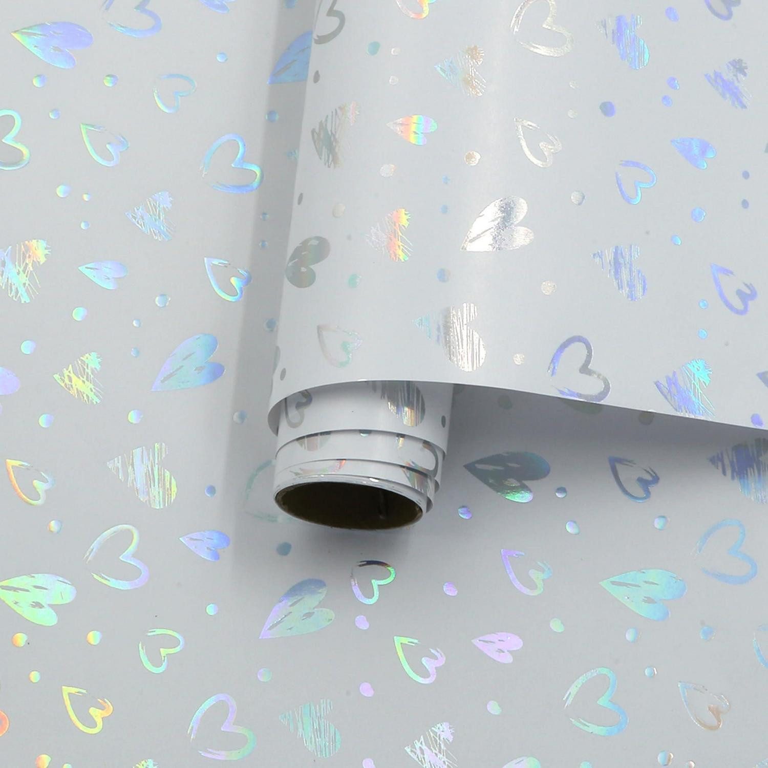 LuxusKollektion Geschenkpapier Geschenkpapier Holografisch Herz 43,2x3m Weiss, (1St)