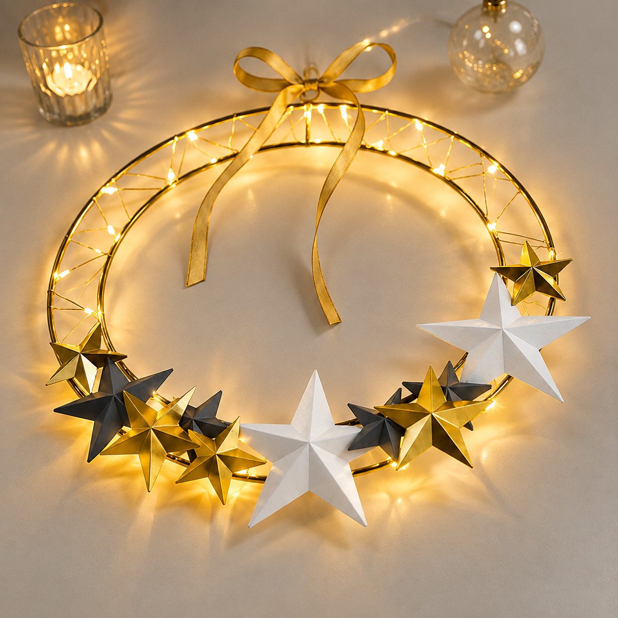 Weltbild Dekolicht LED Beleuchtung 30cm Metallring Weihnachtsdeko Leuchte Dekoration, Weihnachtsbeleuchtung Lichtdeko Advent Deko Fenster Wand – Bild 3 von 5