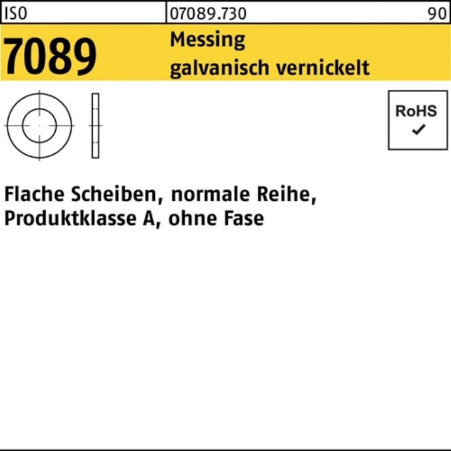 Bufab Unterlegscheibe 1000er Pack Unterlegscheibe ISO 7089 o.Fase 8 Messing galv. vernickelt