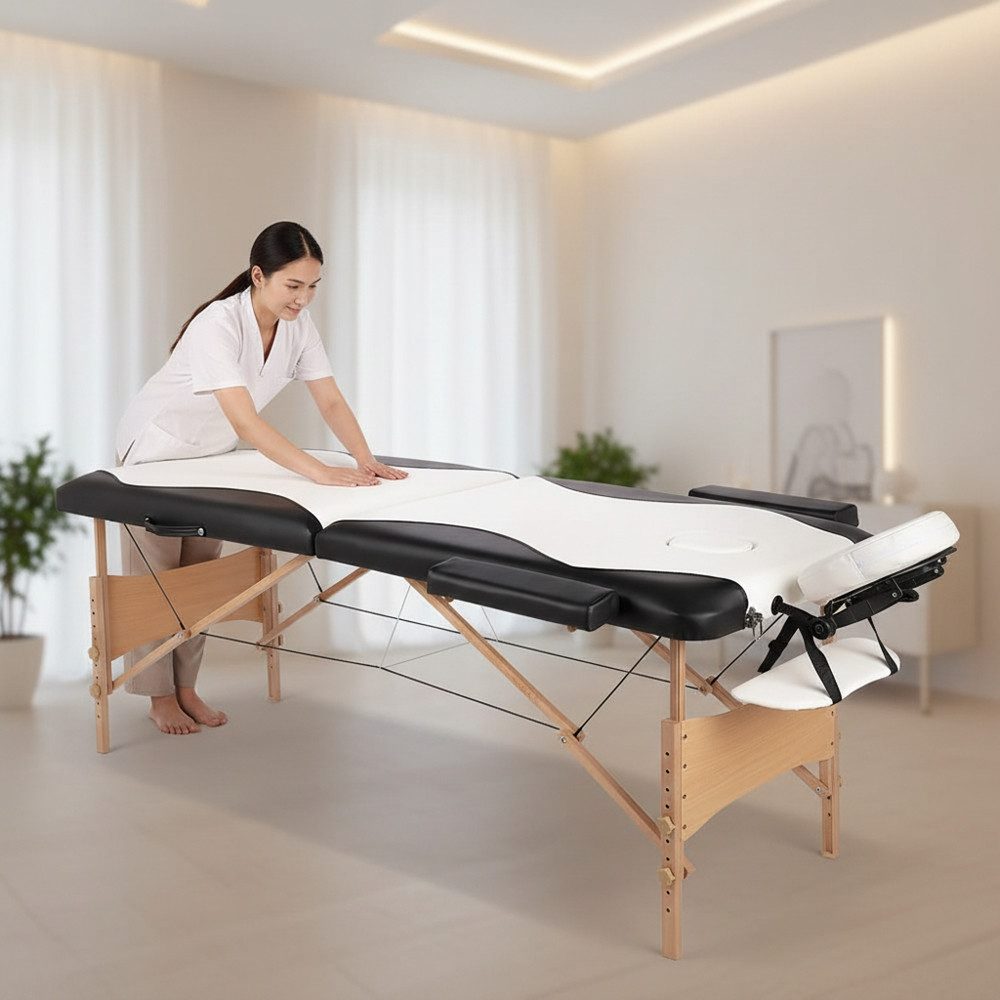 Mucola Massageliege Massageliege 2 Zonen Kopfstütze Ergonomisch Weiß Rot Gelb Creme Mobile (Stück, Liege), flexibel Einstellbar