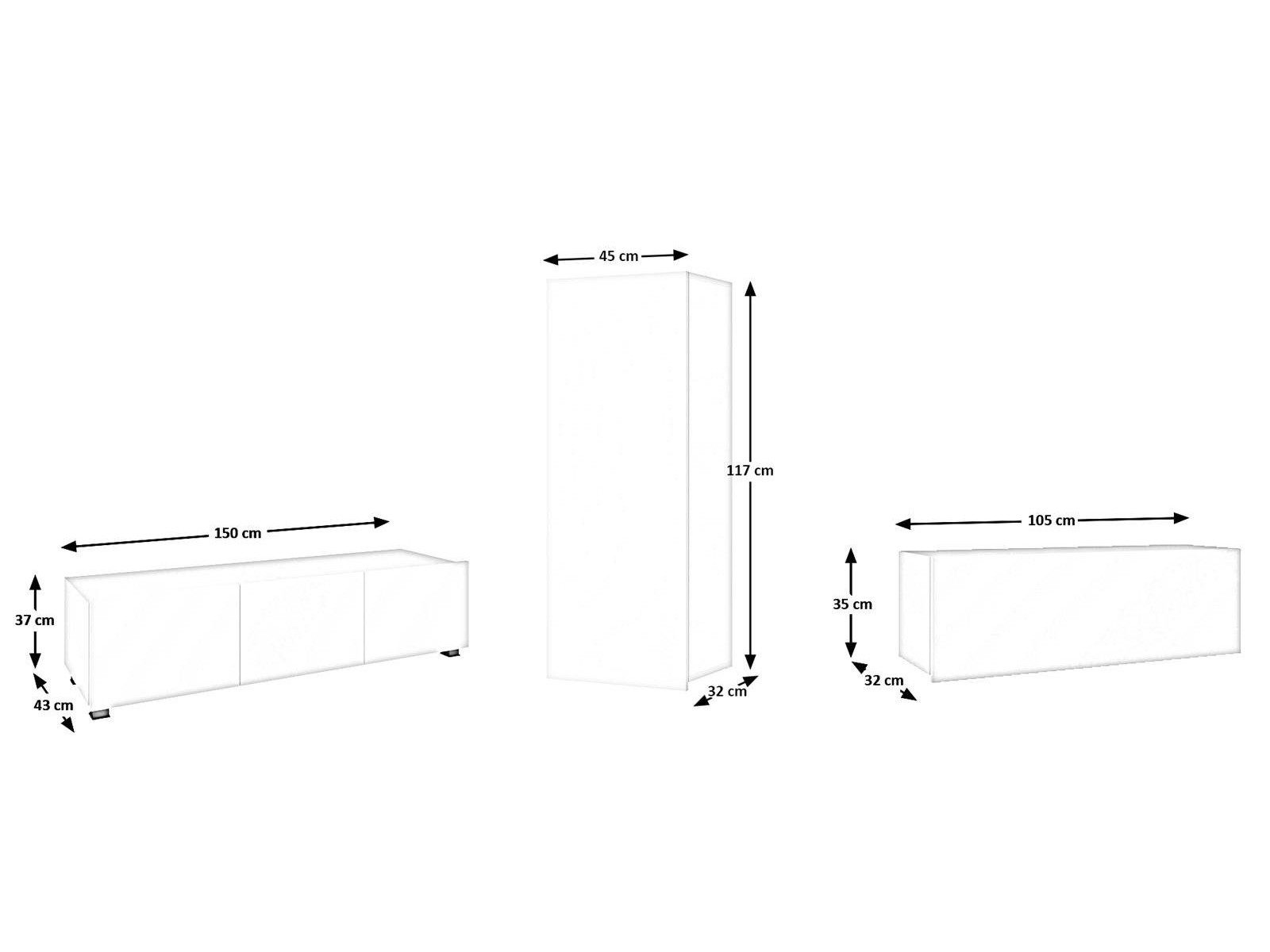 Beautysofa Wohnwand Calabrini XIII, (Modernes Wohnzimmer-Set mit 2 Hängeregalen, 2 Vertikalregalen & 2 TV‑Unterschränken, universeller RTV‑Schrank), minimalistisches Design, viel Stauraum