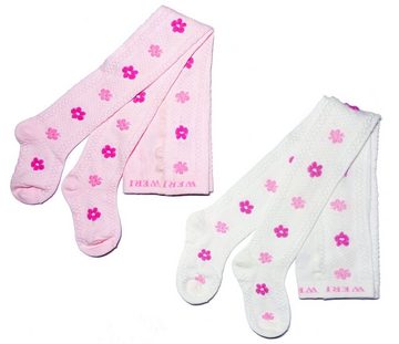 WERI SPEZIALS Strumpfhersteller GmbH Strickstrumpfhose Kinderstrumpfhosen für Mädchen >>Pink Blumen<< aus Baumwolle