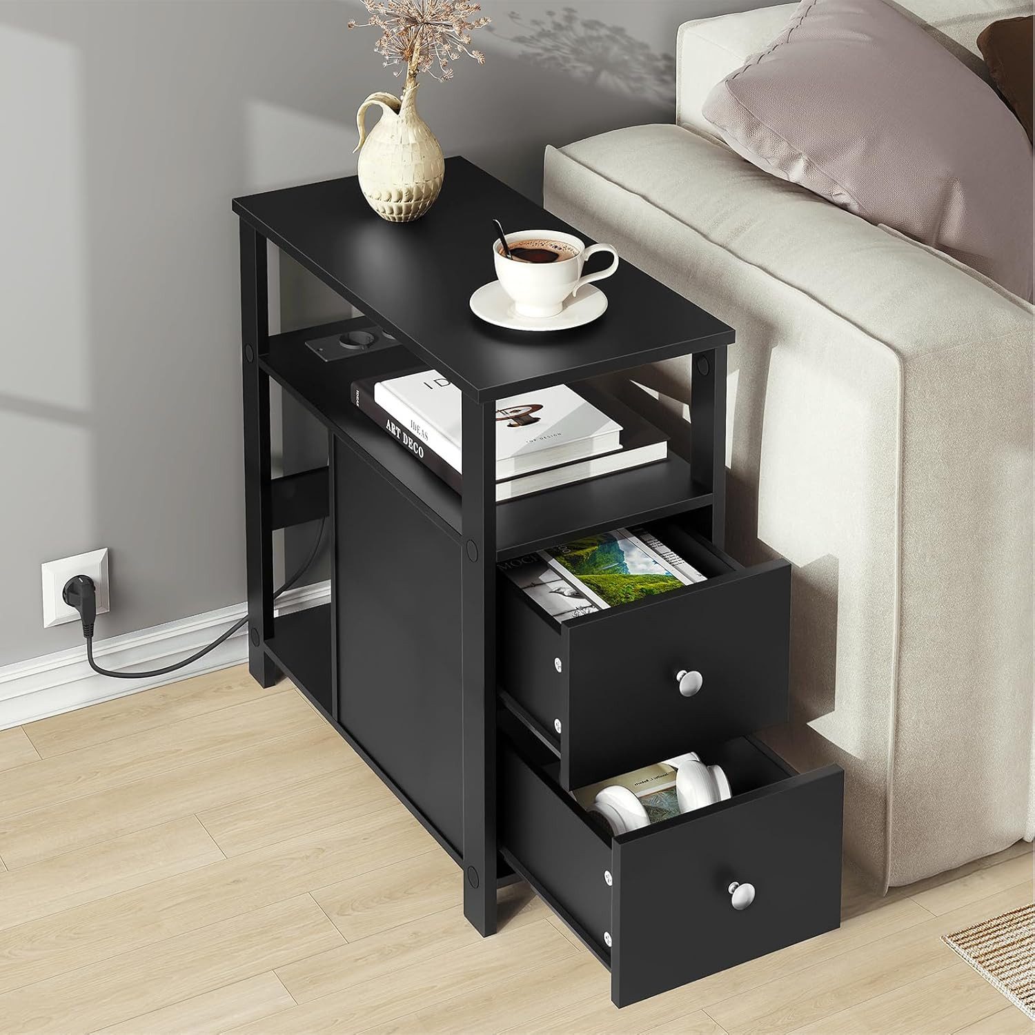 Woltu Beistelltisch, Nachttisch mit ladestation, 60x60x30 günstig online kaufen