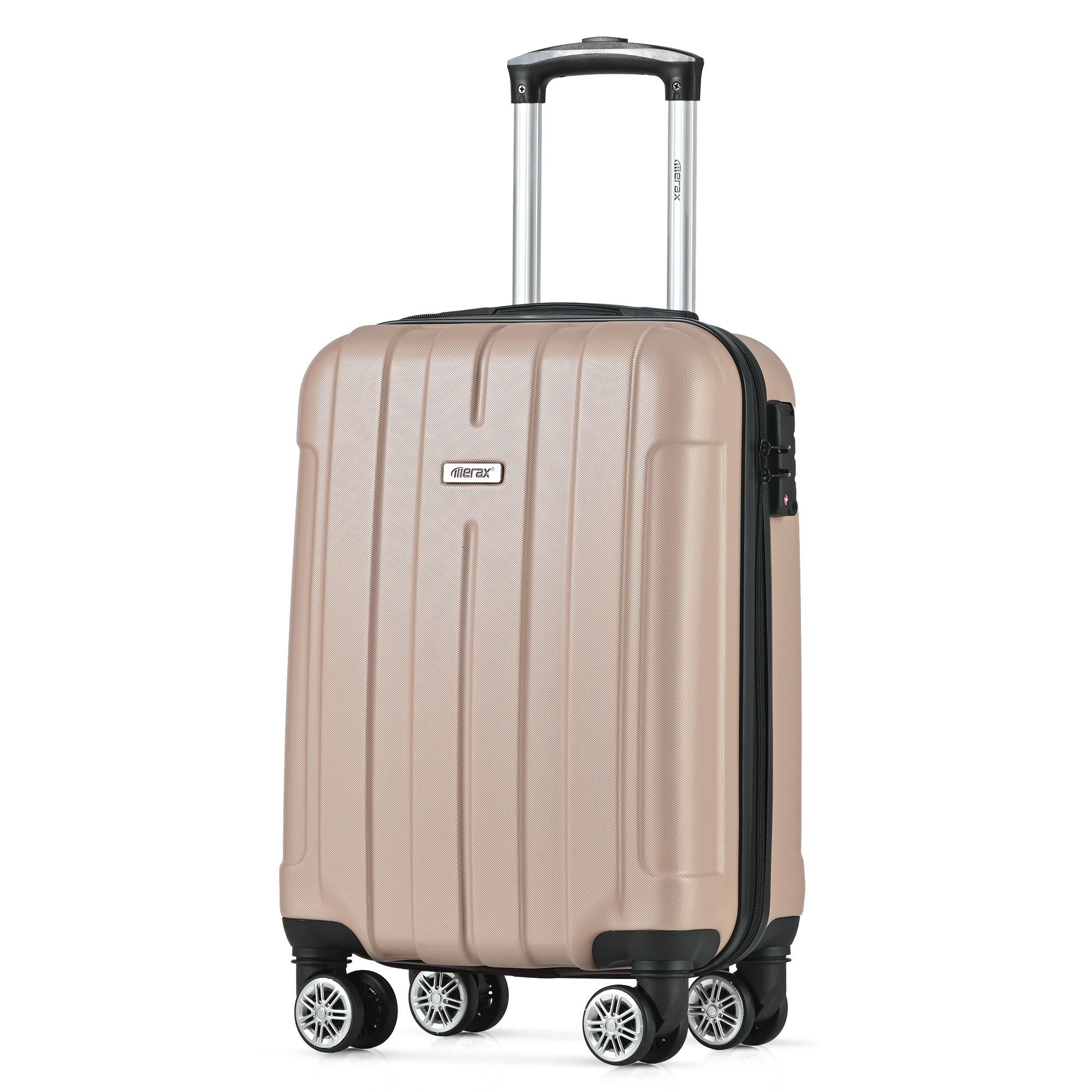 Merax Hartschalen-Trolley aus ABS mit TSA-Zahlenschloss und Doppelrollen, 4 Rollen, Reisekoffer, Check-in Gepäck, Hartschalenkoffer, 53cm, M Champagner Gold | Hartschalenkoffer