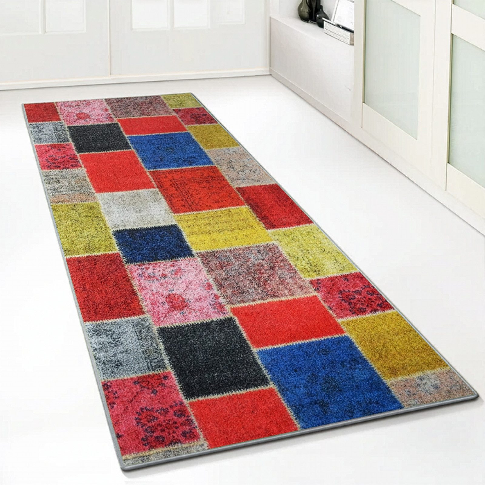 Floordirekt Läufer Monsano, Teppichläufer erhältlich in 2 Farben & vielen Größen, rechteckig, Höhe: 7 mm, Patchwork-Design