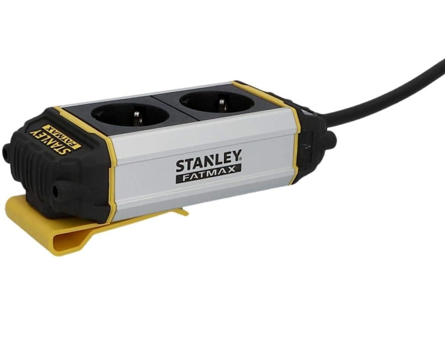 STANLEY 5m ALU Mehrfachstecker 2-Fach mit Clip Mehrfachsteckdose (Schutzkontaktstecker), 5m Steckdosenleiste IP20 Halteclip Mehrfachsteckdose Steckerleiste – Bild 3 von 5