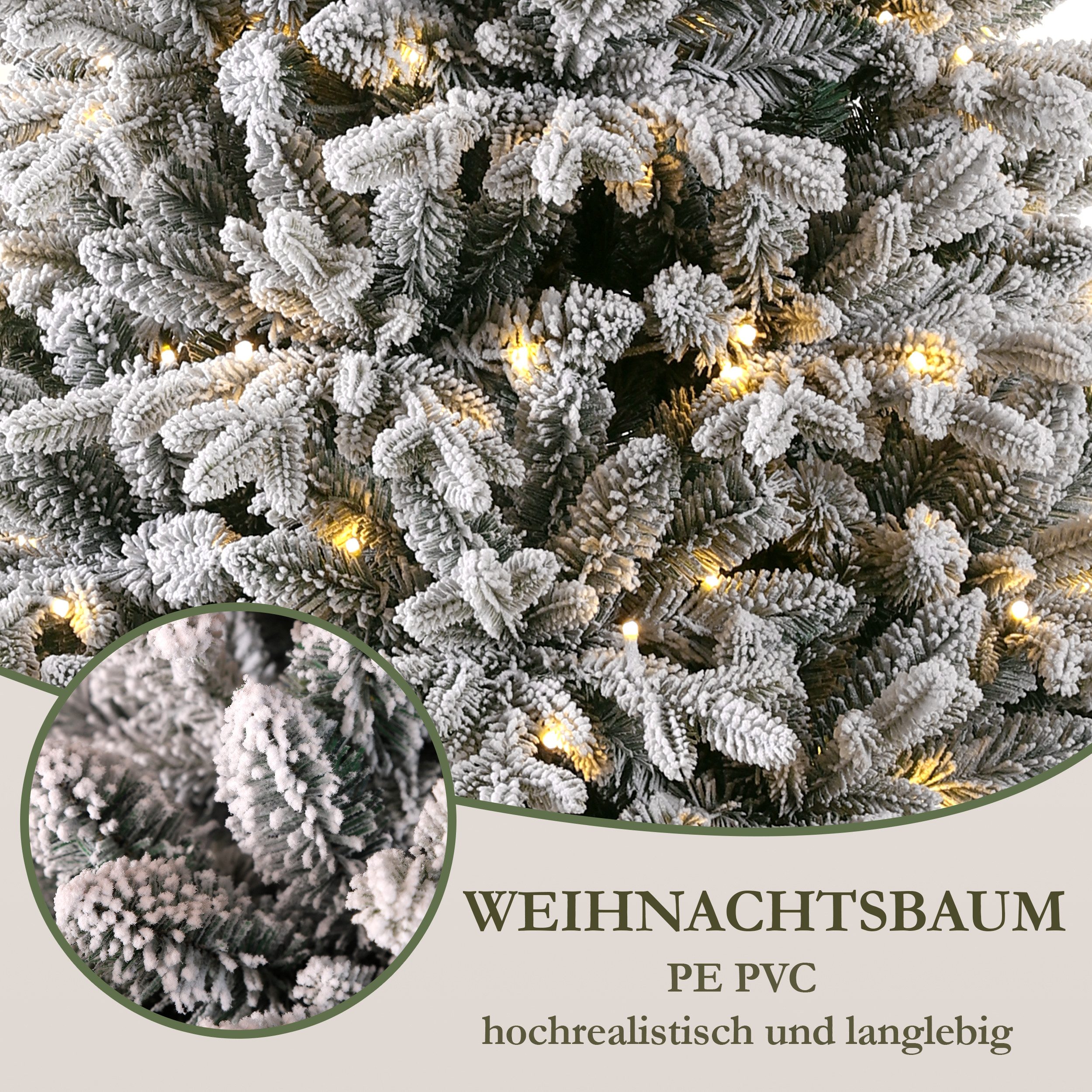 WHEELYOU Künstlicher Weihnachtsbaum 210 cm – Schneebedeckt (Flocking), PVC/PE, 320 LED-Lichter, Nordmanntanne, tannenbaum künstlicher weihnachtsbaum mit beleuchtung christmas tree