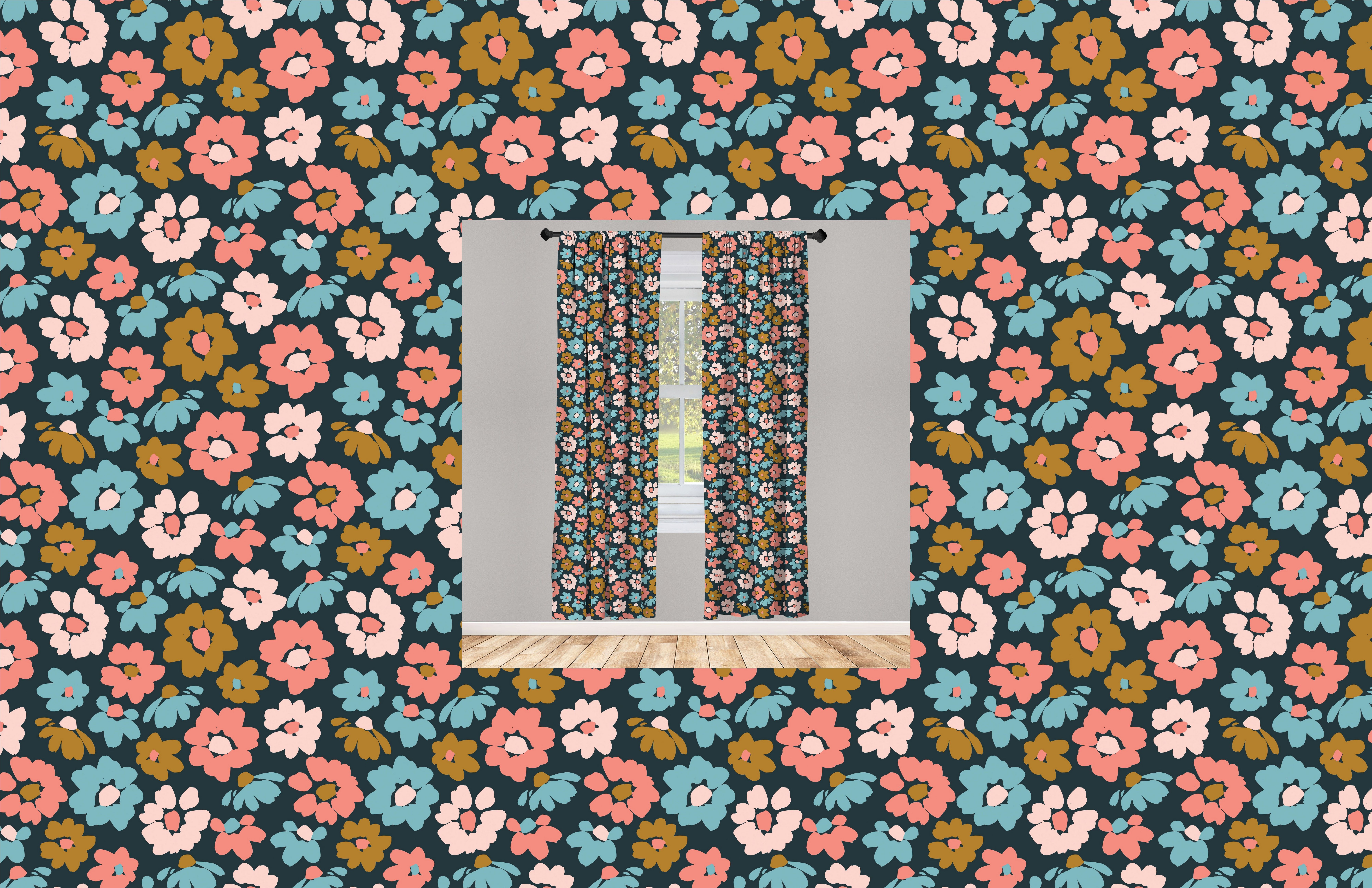 Gardine Vorhang für Microfaser, Blume Schlafzimmer Wohnzimmer Abakuhaus, Grundlegende Dekor, Blumenelemente Kunst