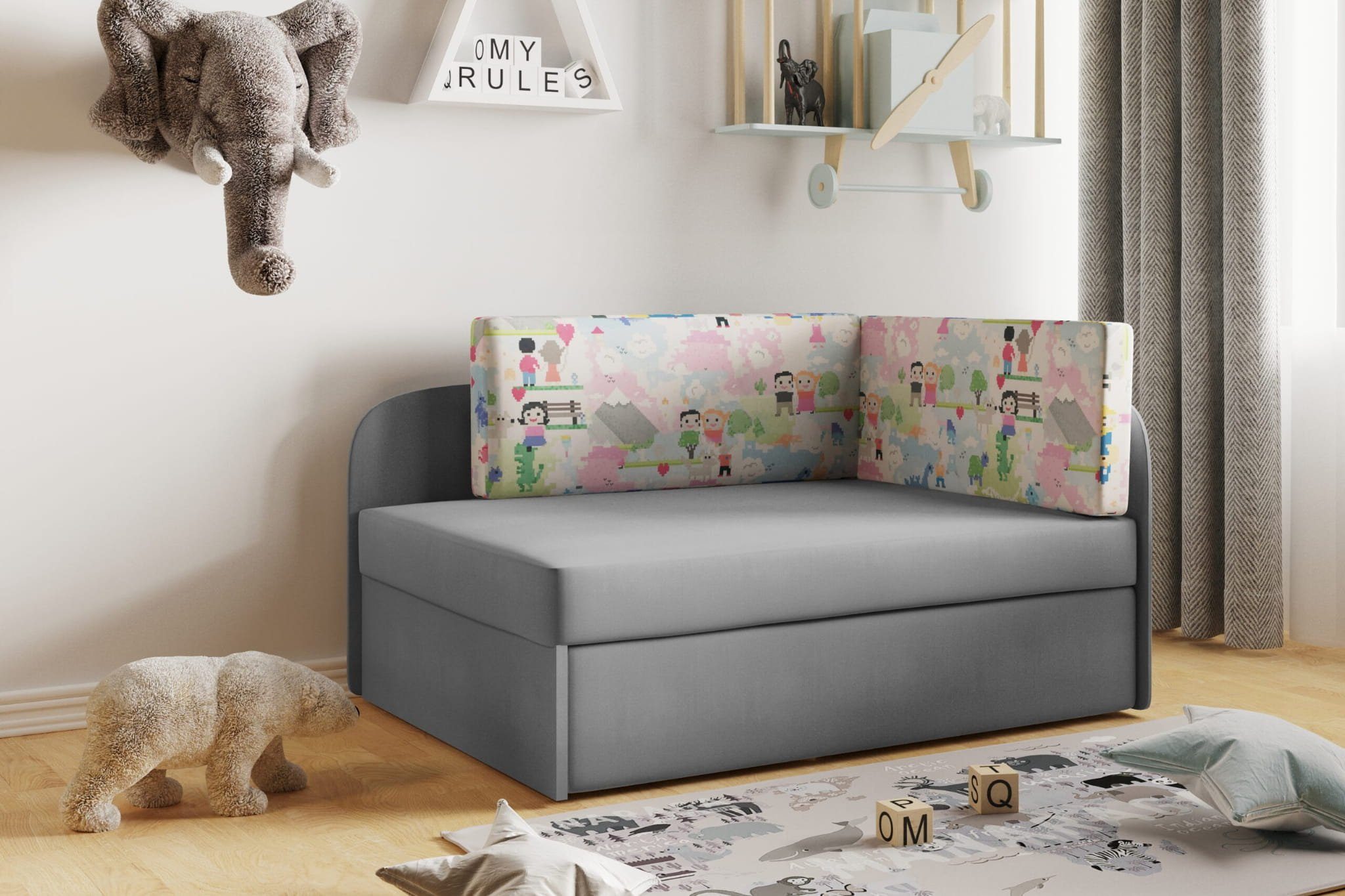 Friderik-EU Sofa BAFI Couch fürs Kinderzimmer mit Schlaffunktion und Bettkasten Casablanca 32/Familie
