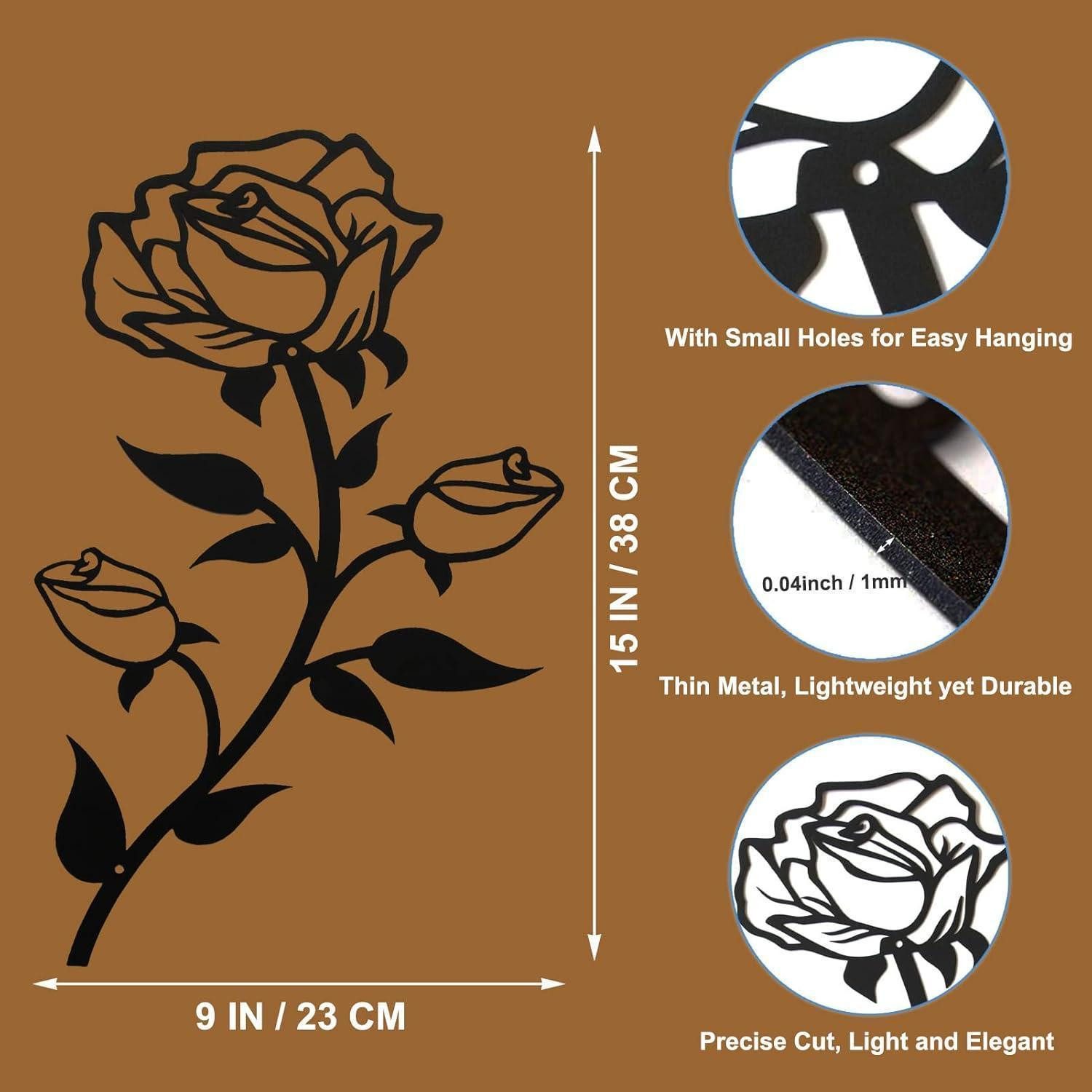 ESTART Metallbild Große Schwarze Metall Rosen Wanddeko 38CM Hoch für Zuhaus günstig online kaufen