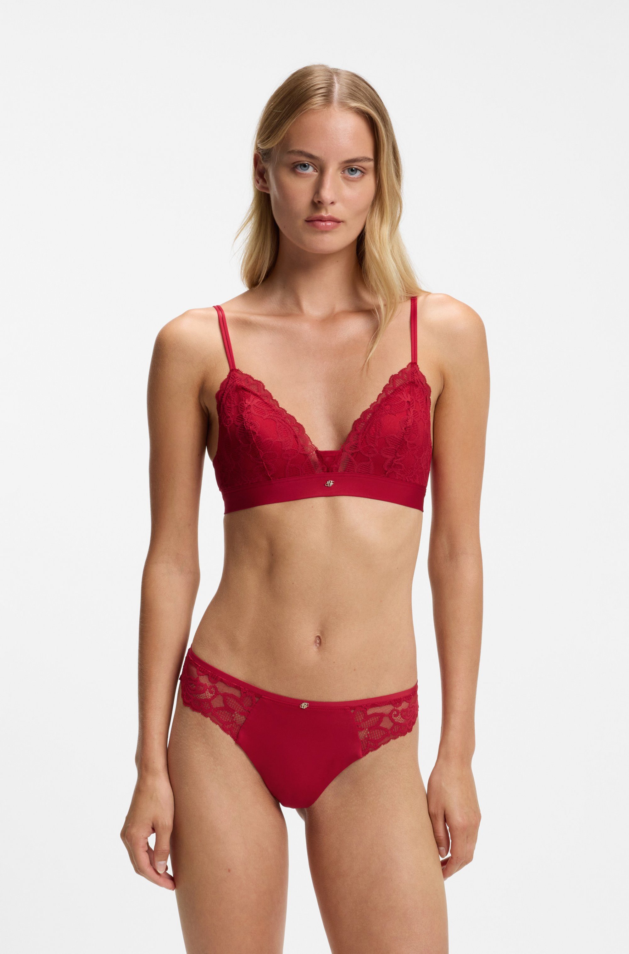 BOSS Bralette BLOSSOM Premium Spitzen-Bralette mit plissiertem Mesh