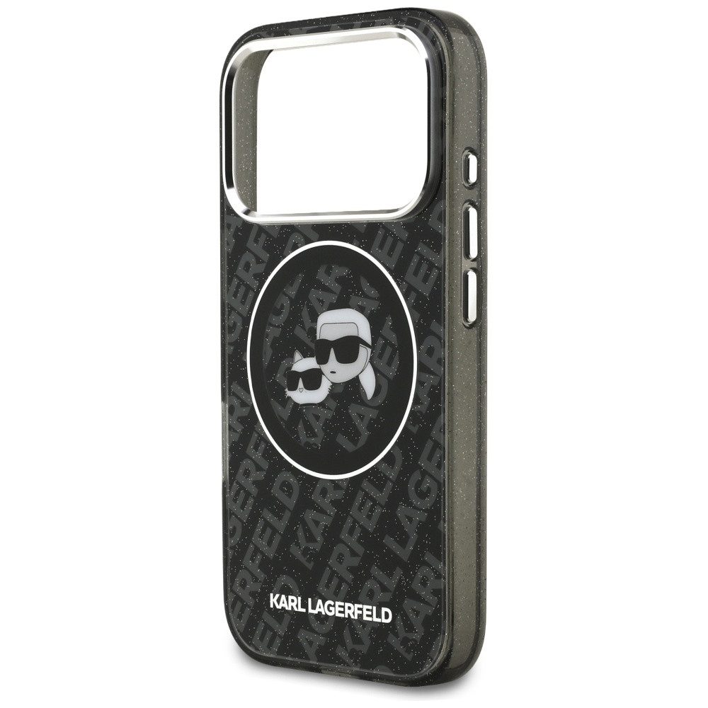 KARL LAGERFELD Handyhülle MagSafe iPhone 17 Pro Kunststoff schwarz Glitzer Logo 6,3 Zoll, Kantenschutz