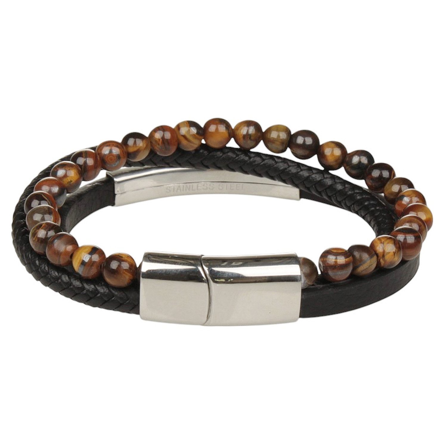 KARMA Armband Herren Lederarmband Magnetverschluss Schwarz Braun (PU Leder Schmuck für Männer), Edelstahl Perlen Männerarmband