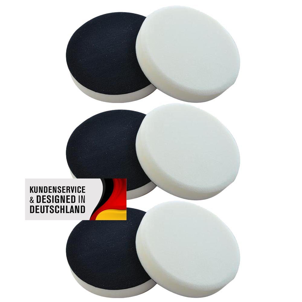 Duke-Handel Polierschwamm Polier-Zubehör Polierpads, weiss, 180mm, SOFT, (Set, 6 St., Polierpad mit ⌀ 18cm für Autopolitur), Klett-Aufnahme, Auswaschbar, Reißfest, Microporen