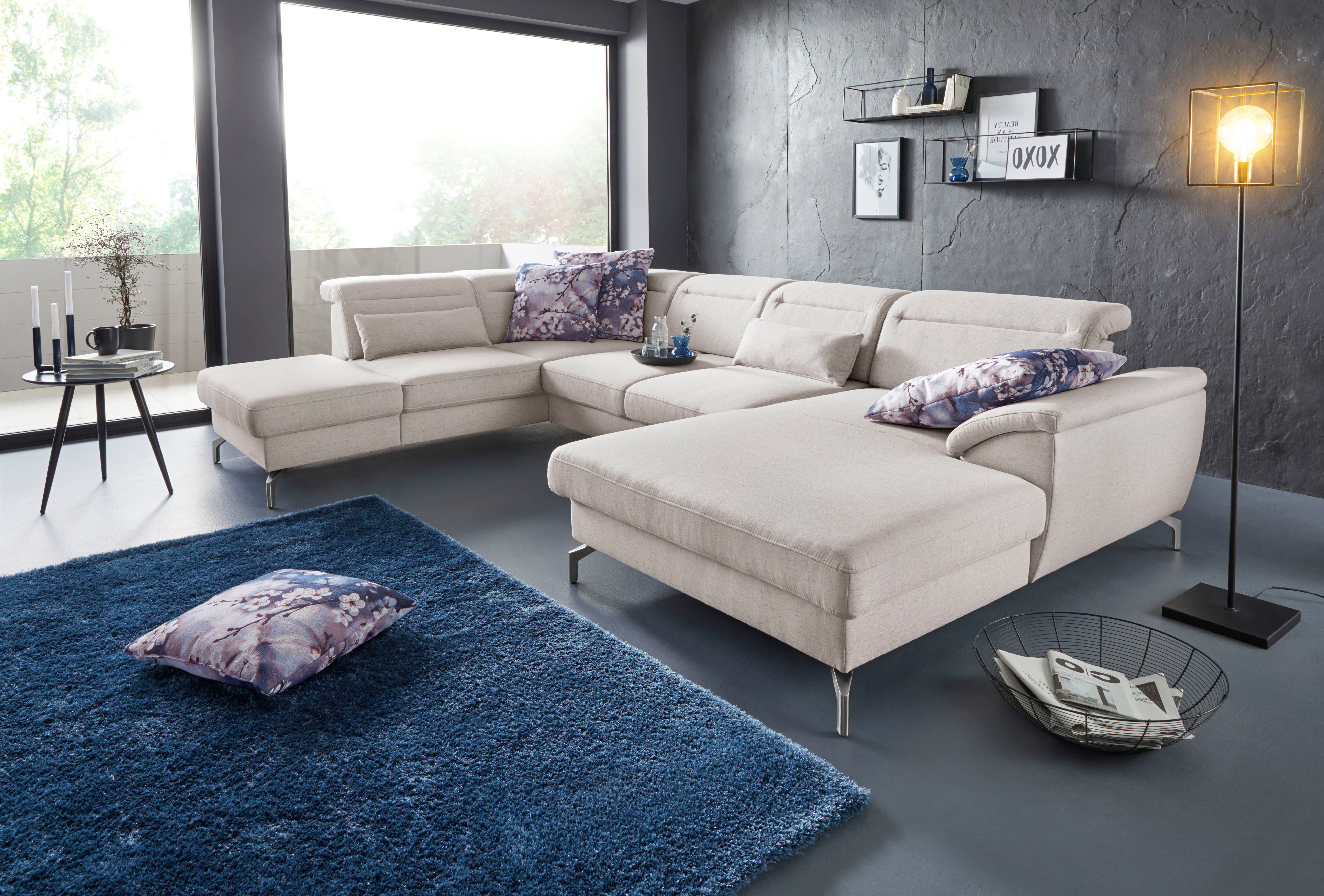 sit&more Wohnlandschaft Percy U-Form, 15 cm Fußhöhe, Sitztiefenverstellung, wahlweise in 2 Fußfarben
