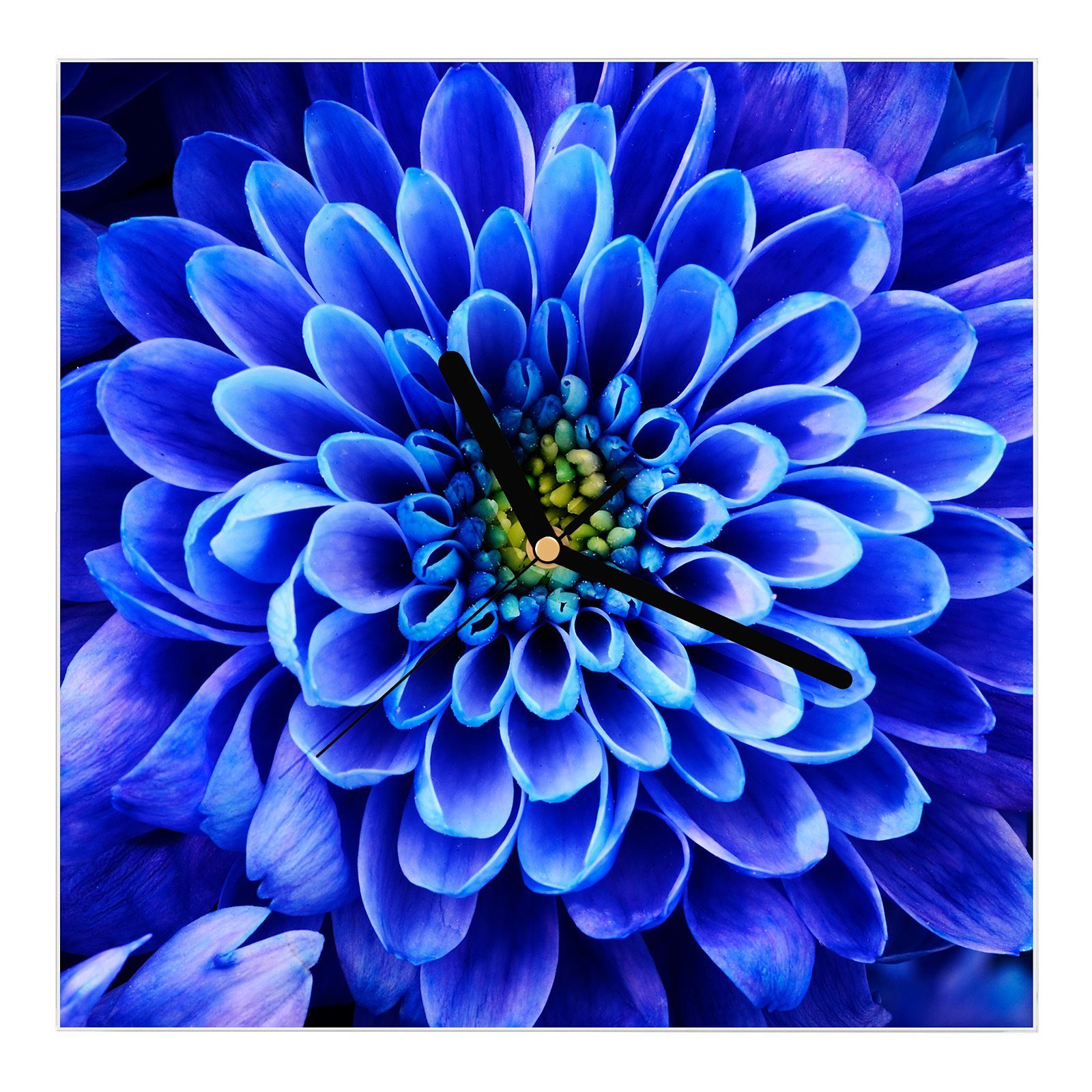 Primedeco Wanduhr Glasuhr Blume von 30 Nahemn Wanduhr x Motiv Blaue mit Größe cm Wandkunst 30