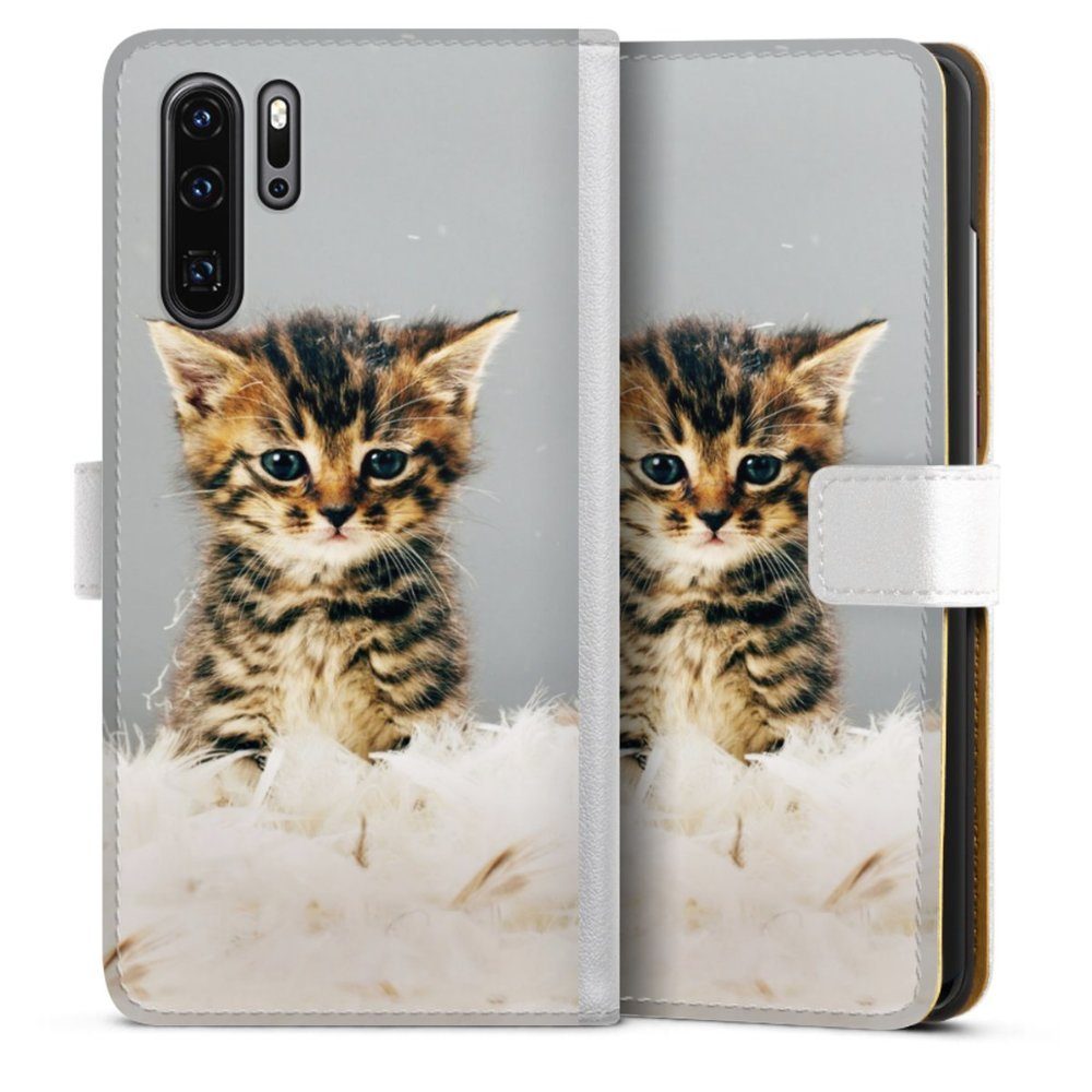 DeinDesign Handyhülle Katze Haustier Feder Kitty, Huawei P30 Pro New Edition Hülle Handy Flip Case Wallet Cover