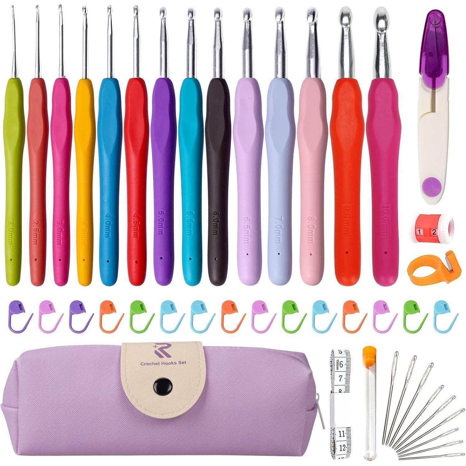 LuxusKollektion Häkelnadeln 47-teiliges Häkelnadel Set, ergonomische Gummigriffe, in voller, 1 St.