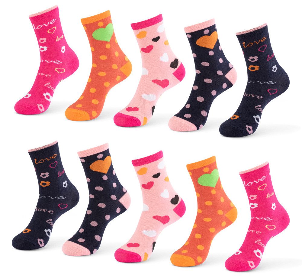sockenkauf24 Socken 10 Paar Kindersocken für Mädchen lang Kinder Socken mit weichem Bund