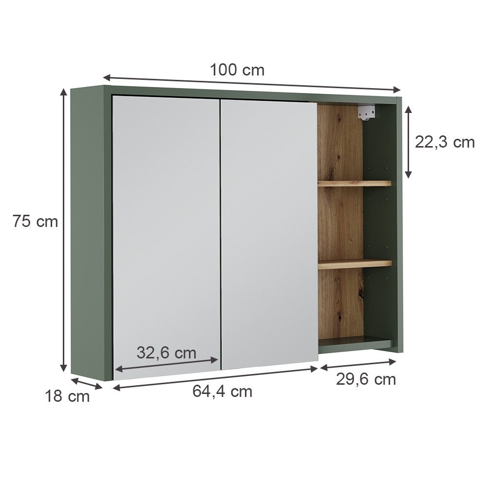 Vicco Badezimmerspiegelschrank Viola, Grün/Artisan, 100 x günstig online kaufen