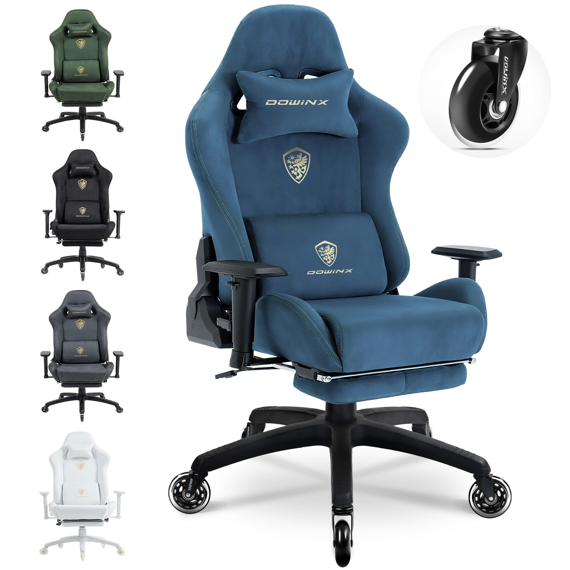 Dowinx Gaming-Stuhl Atmungsaktiver und Ergonomischer Bürostuhl aus Mikrofaser-Velours (Packung), Mikrofaser-Velours, Ausziehbarer Fußstütze, Armlehnen Verstellbar