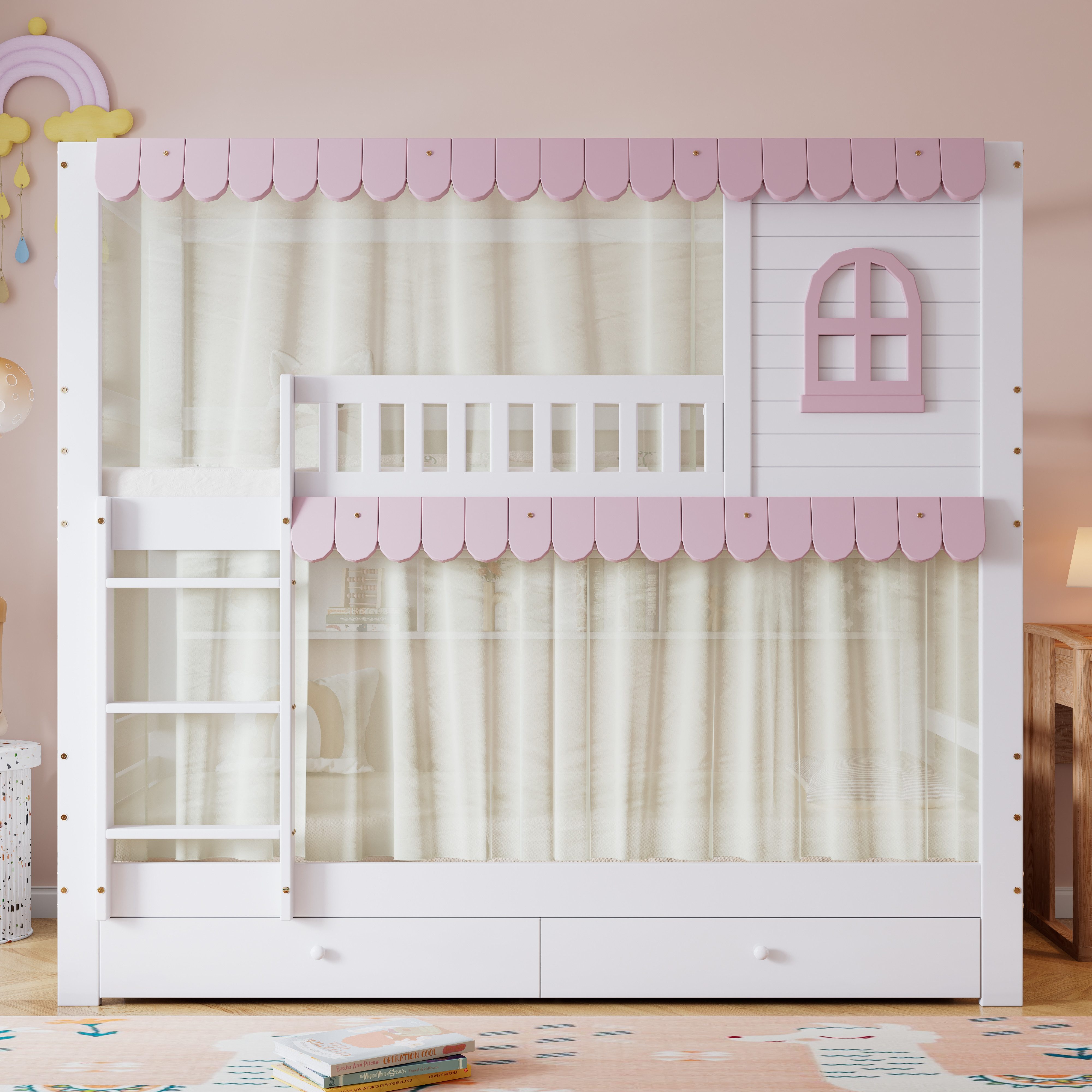 Flieks Etagenbett, Kinderbett 90x200cm mit Vorhänge, günstig online kaufen