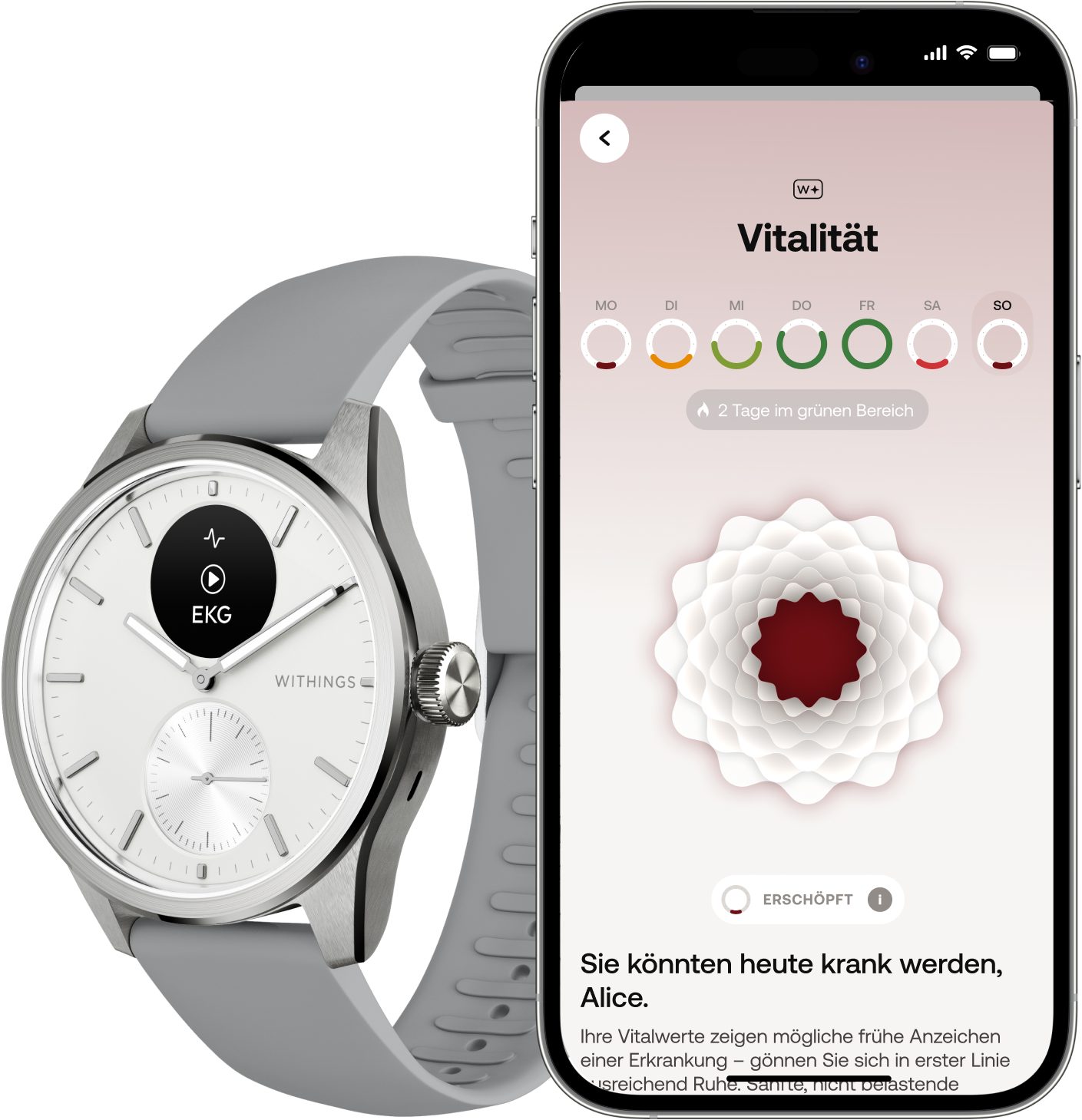 Withings ScanWatch 2 42mm, hybrid, Akku bis 35 Tage, 50 M Wasserdicht Smartwatch (HealthSense OS), Aktivitätstracking, Schlafüberwachung, Herzgesundheit, Temperatur uvm.