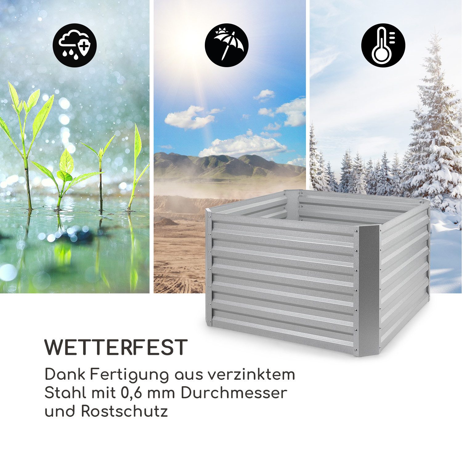 blumfeldt Hochbeet High Grow Straight, Hochbeet Metall Balkon Pflanzkasten Pflanzkübel Blumenkasten