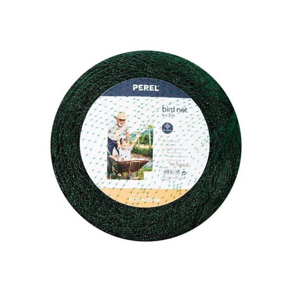PEREL Ultraschall-Tierabwehr Vogelschutznetz, Polyester, Maschenweite 2 cm², 4 x 5 m, Grün, 1-tlg.