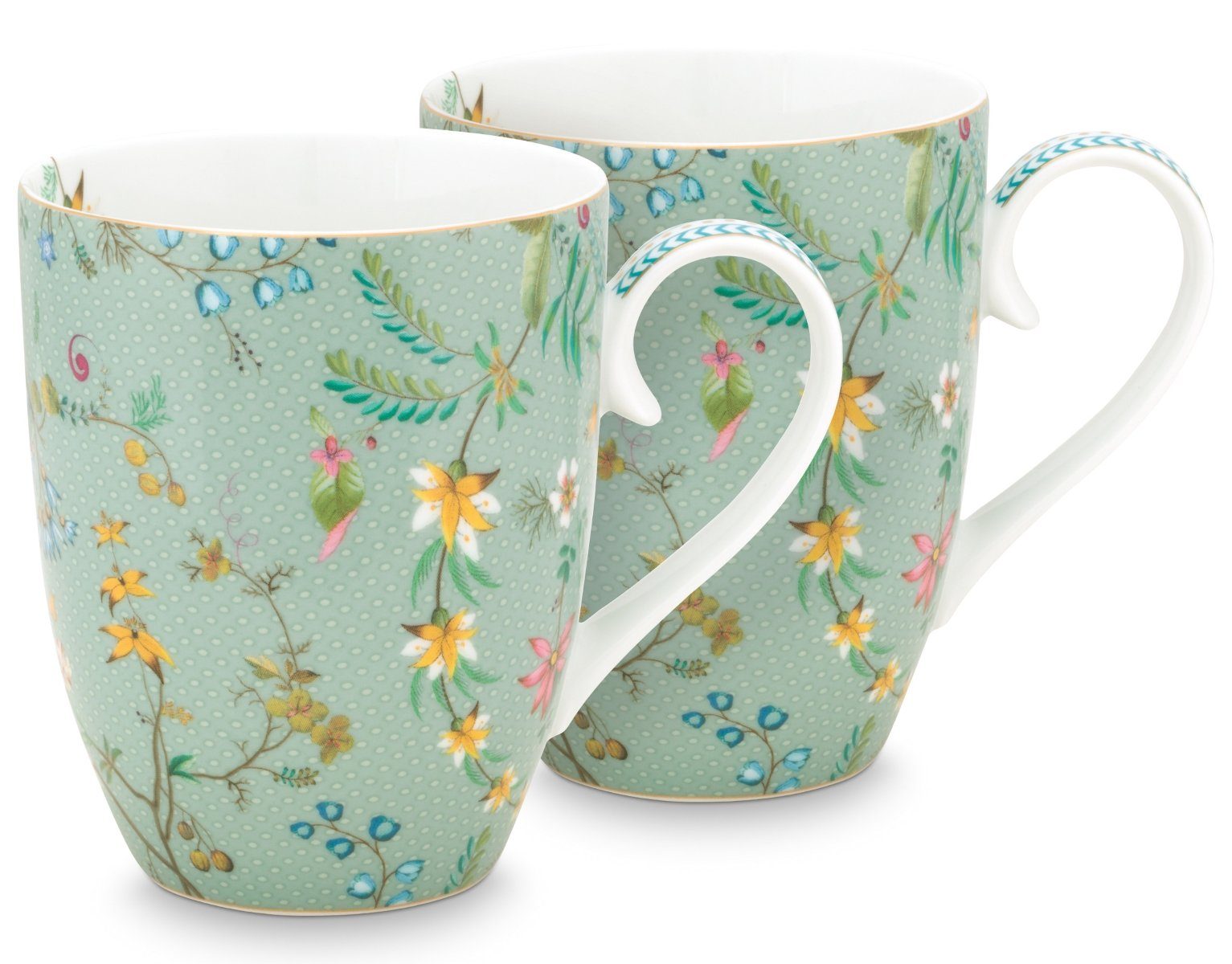 PiP Studio Becher Jolie Flowers Blue Becher mit Henkel gross Set2, Porzellan, Set/2 Mugs Large Jolie Flowers Blue 350ml