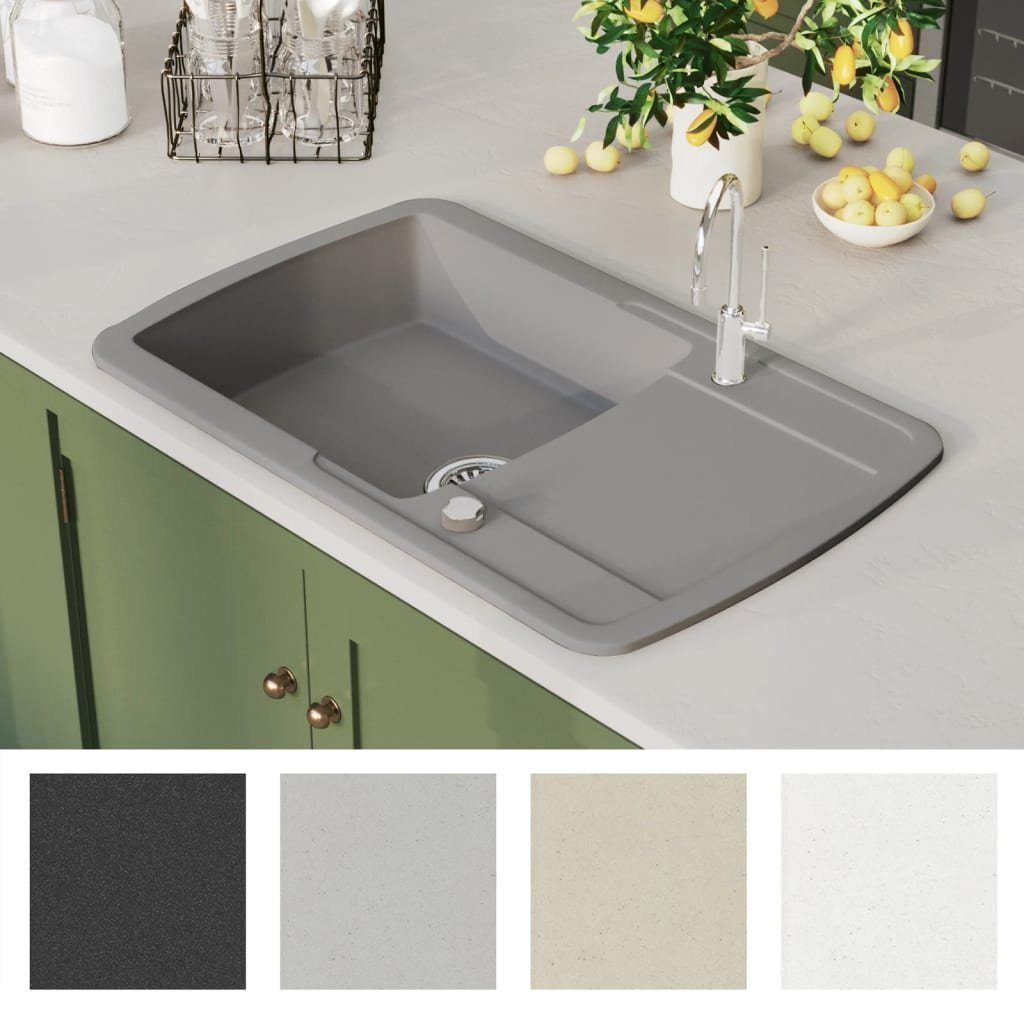 vidaXL Granitspüle Granitspüle Einzelbecken Grau, 50/78 cm