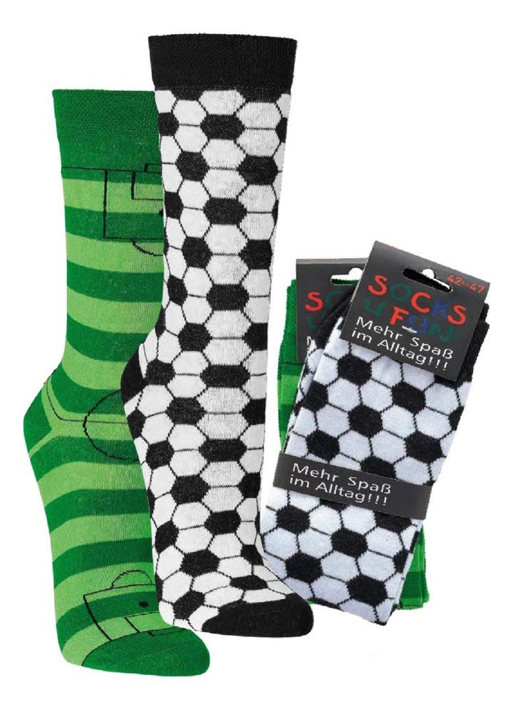 Socks 4 Fun Freizeitsocken Socks 4 Fun Motivsocken Fußball 2er Bündel (2 Paar, 2-Paar, 2-er Bündel)