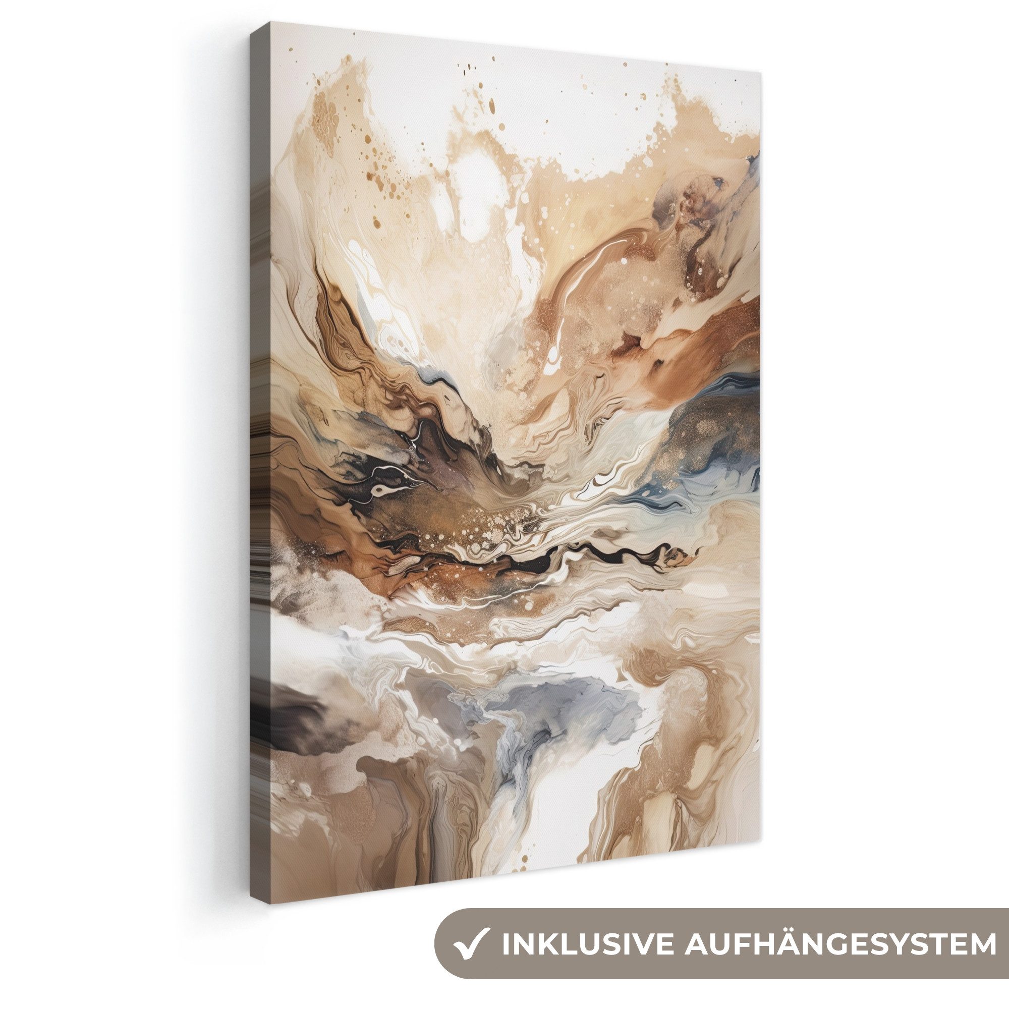 OneMillionCanvasses® Leinwandbild Abstrakt - Kunst - Farbe - Beige - Modern, Fotodruck (1 St), Leinwand Canvas Wandbild, Wanddekoration 20x30 cm